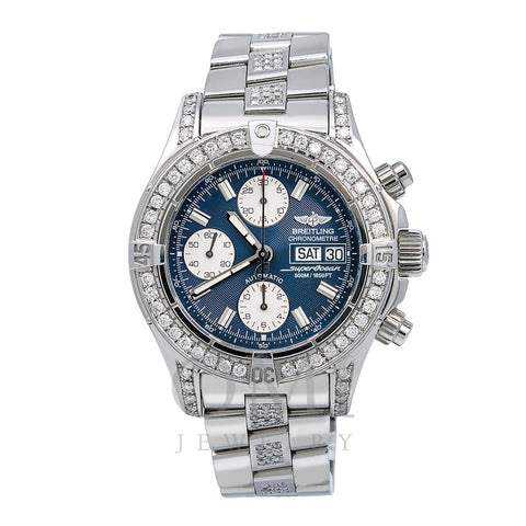 Breitling SuperOcean Chronograph II A13340 42MM Blue Dial With 5.00 CT Diamonds