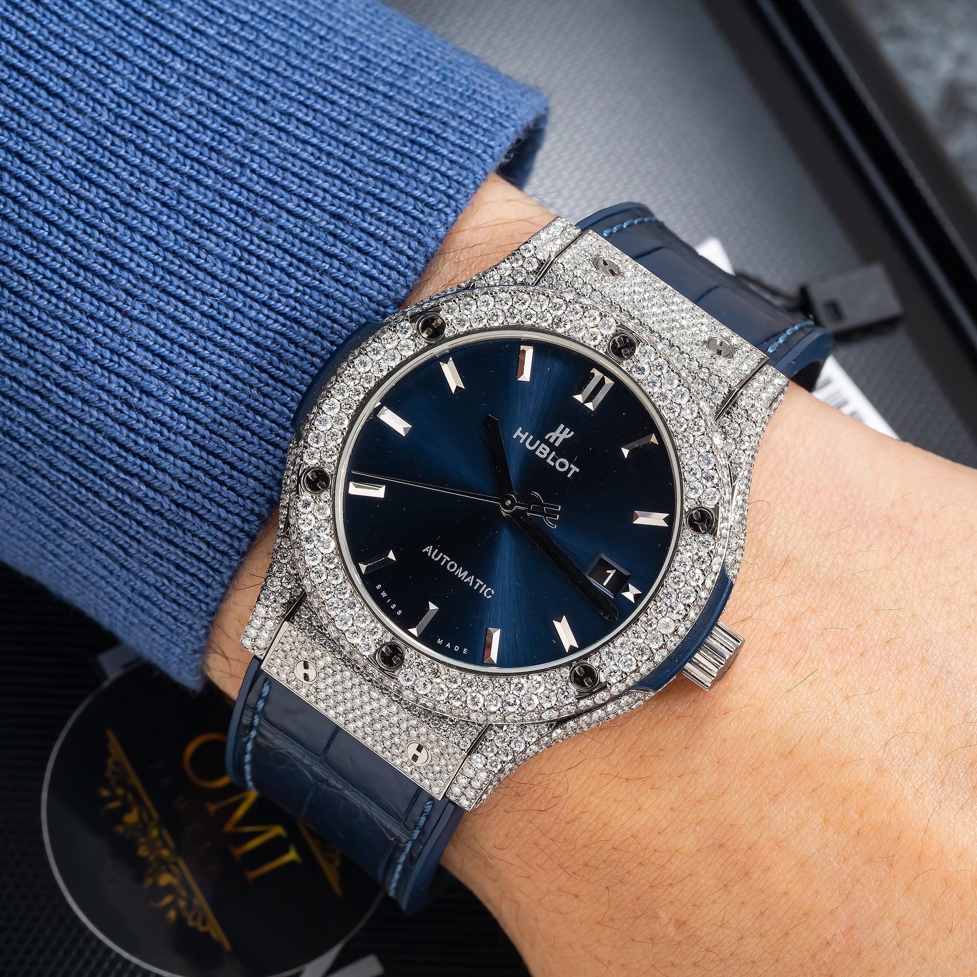 Hublot Classic Fusion 511.NX.7170.LR 45MM Blue Dial With 9.10 CT Diamonds