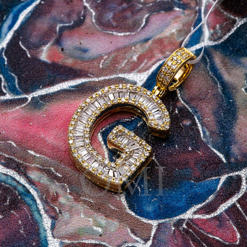 Unisex Diamond Initial G Pendant With 0.67 CT Baguette And Round Diamonds
