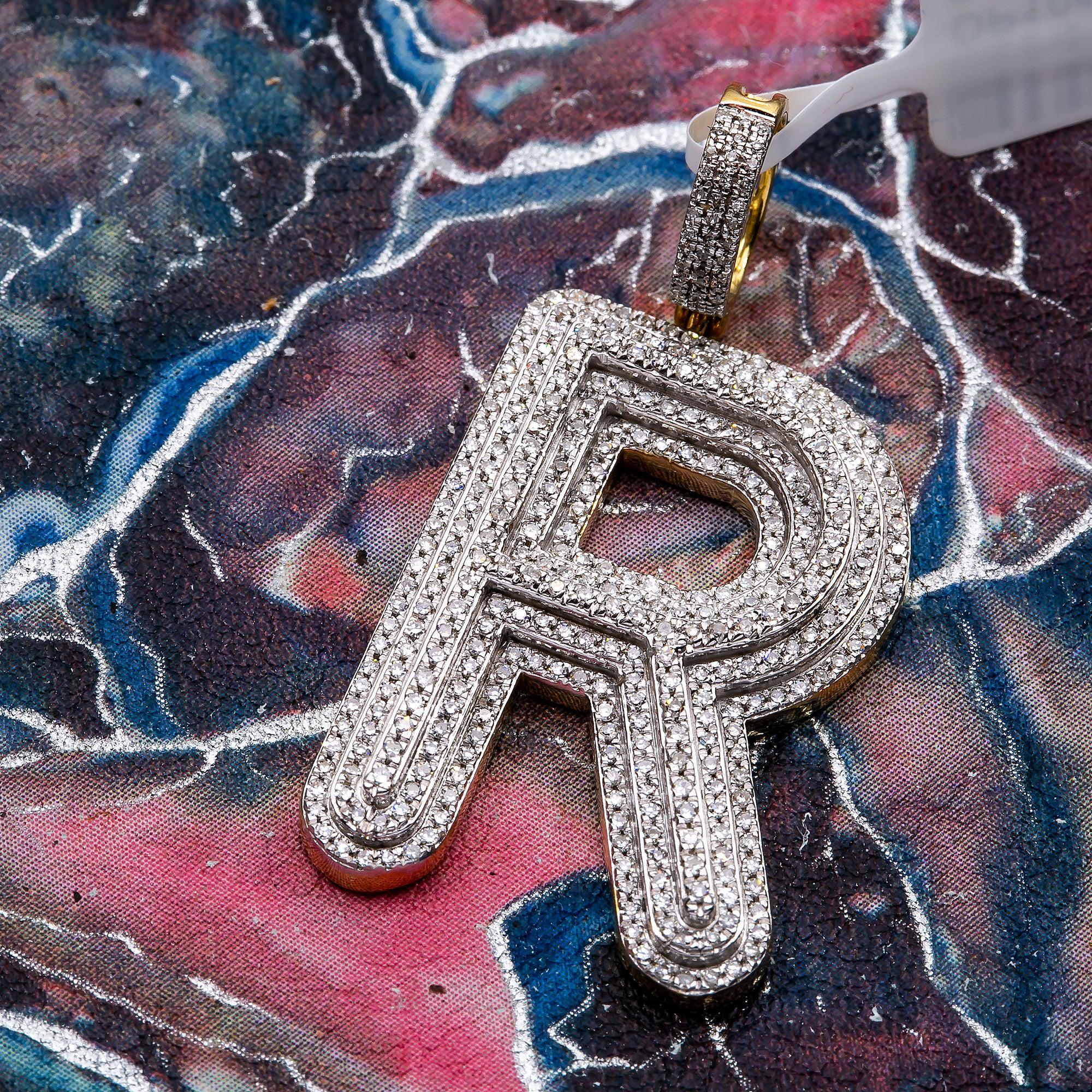 10K WHITE GOLD DIAMOND INITIAL LETTER R PENDANT 0.76 CT
