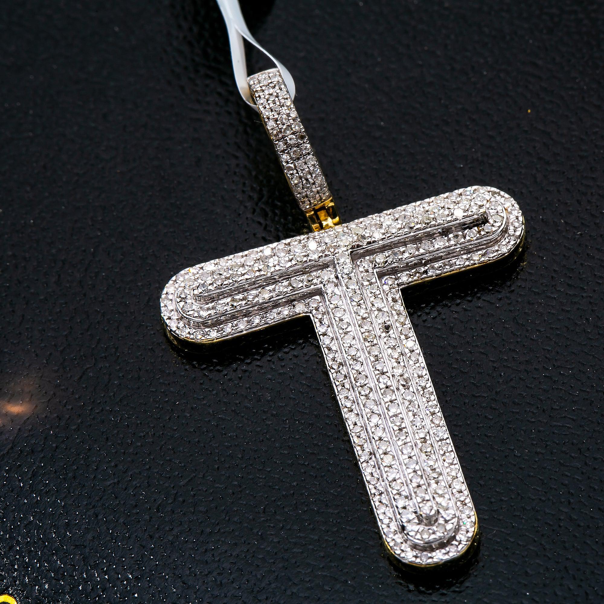 Unisex 14K Yellow Gold Initial T Pendant with .62 CT Diamonds
