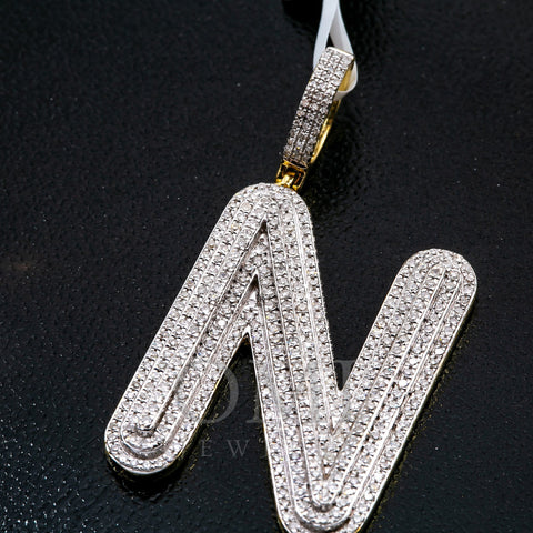 Unisex 14K Yellow Gold Initial N Pendant with .86 CT Diamonds