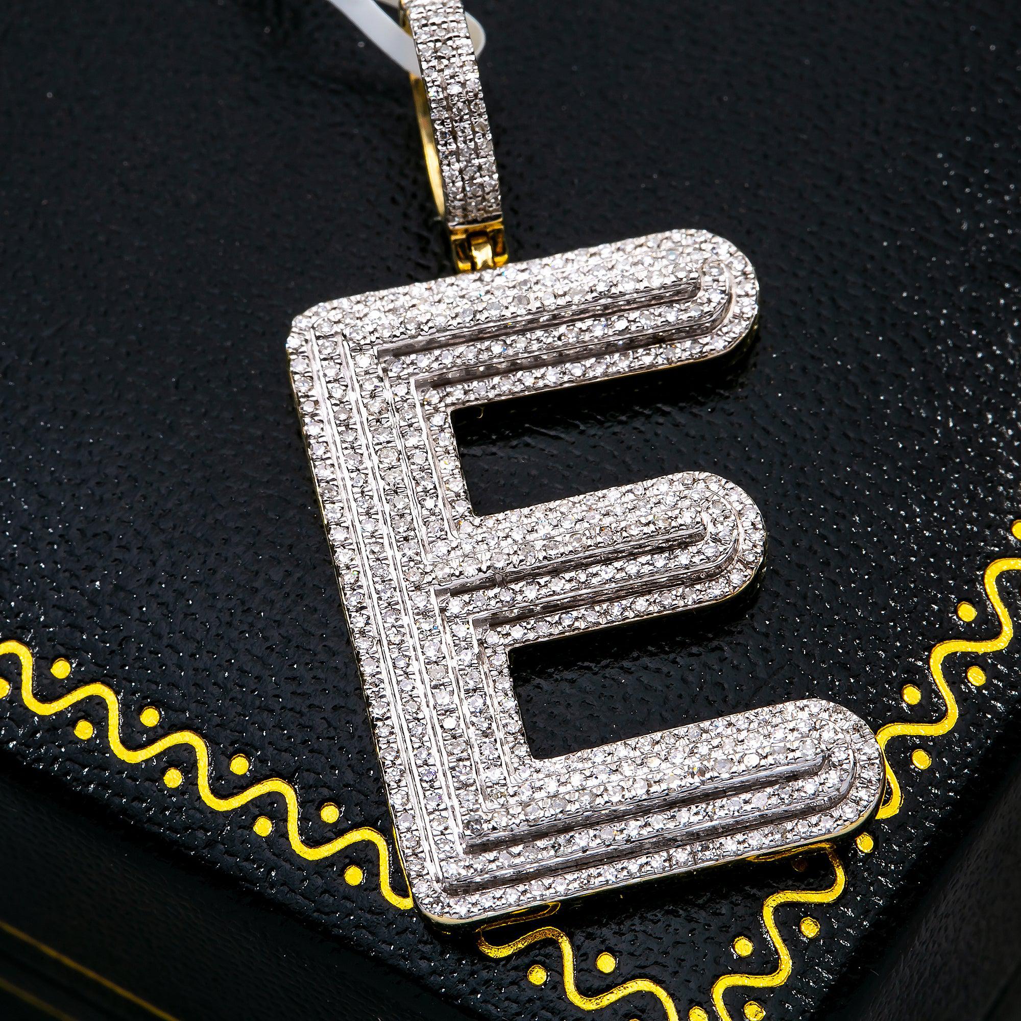 Unisex 10K White Gold Initial E Pendant with .72 CT Diamonds