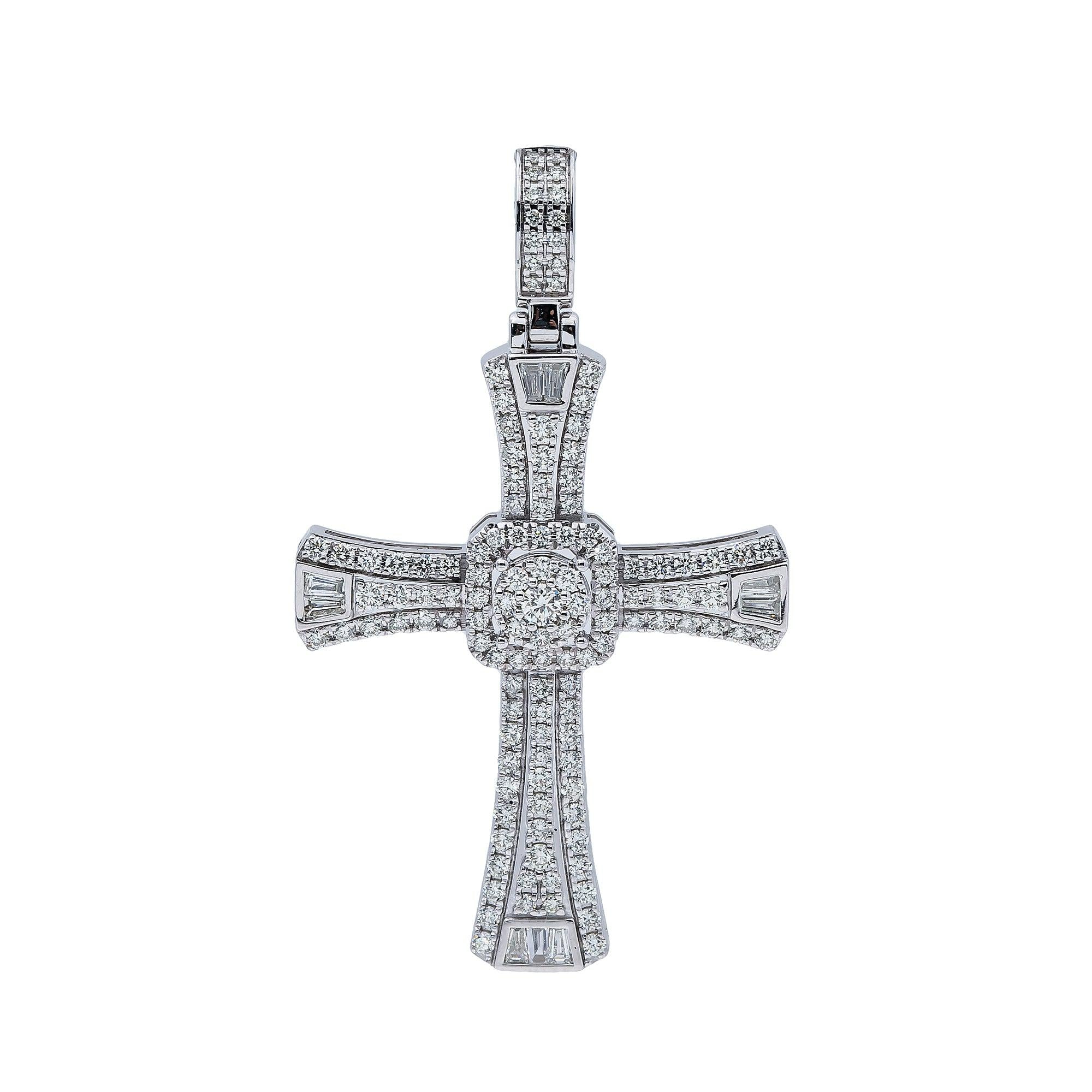 14K White Gold Diamond Cross Pendant