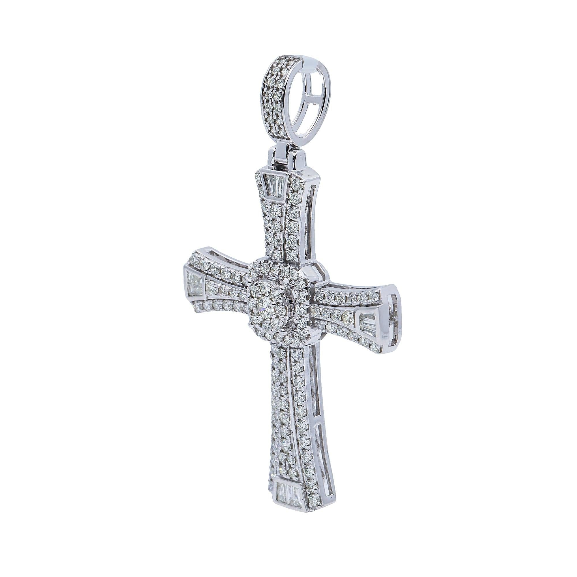 14K White Gold Diamond Cross Pendant