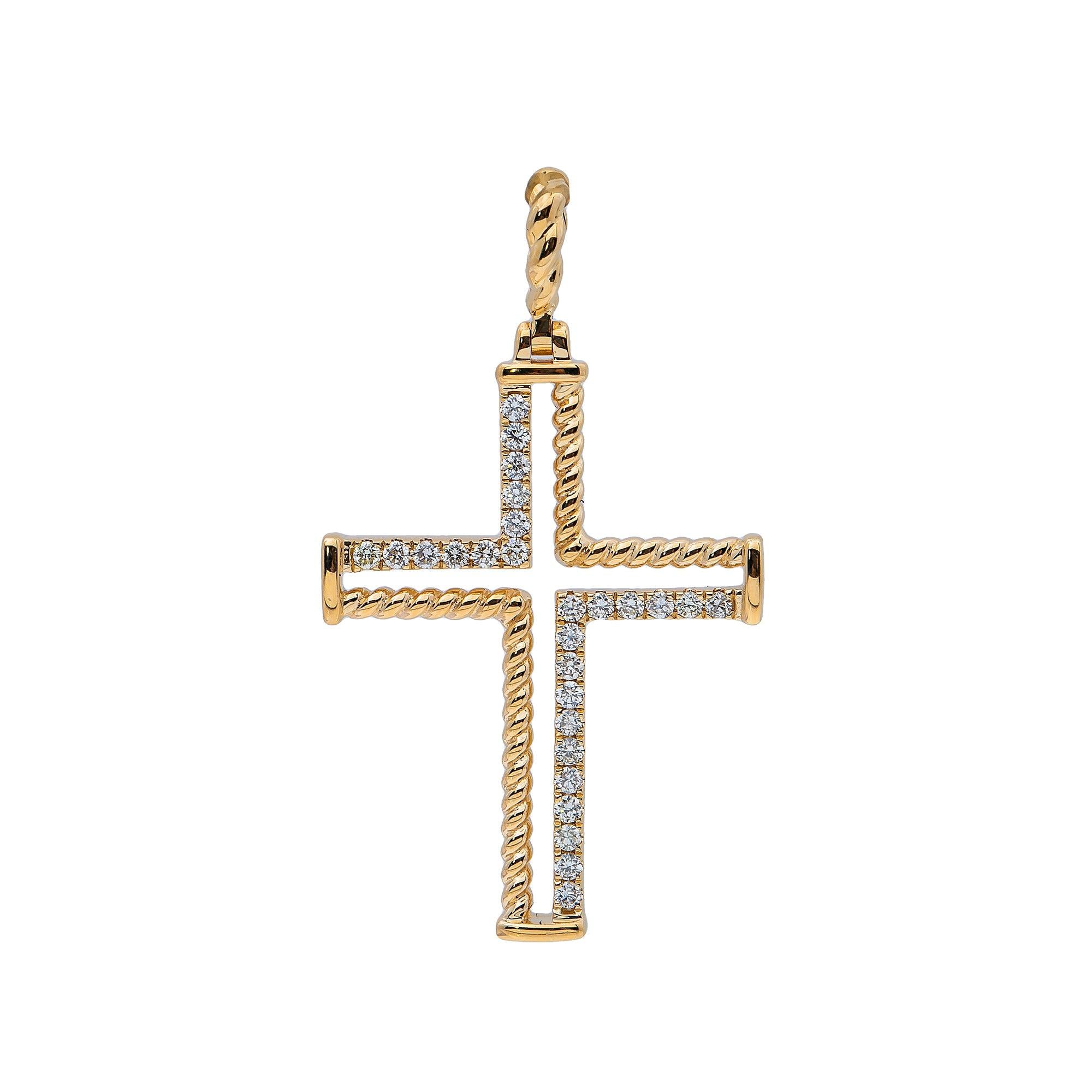 14K Yellow Gold Diamond Cross