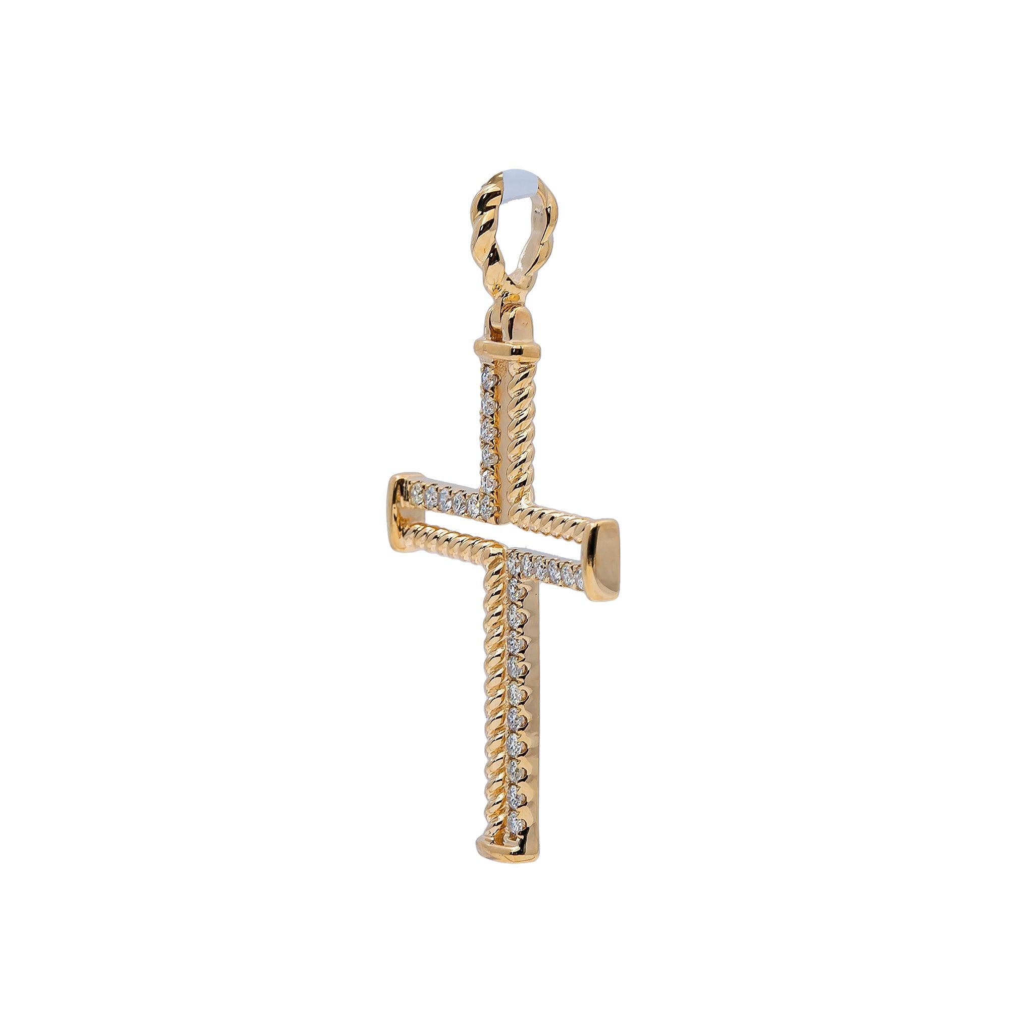 14K Yellow Gold Diamond Cross
