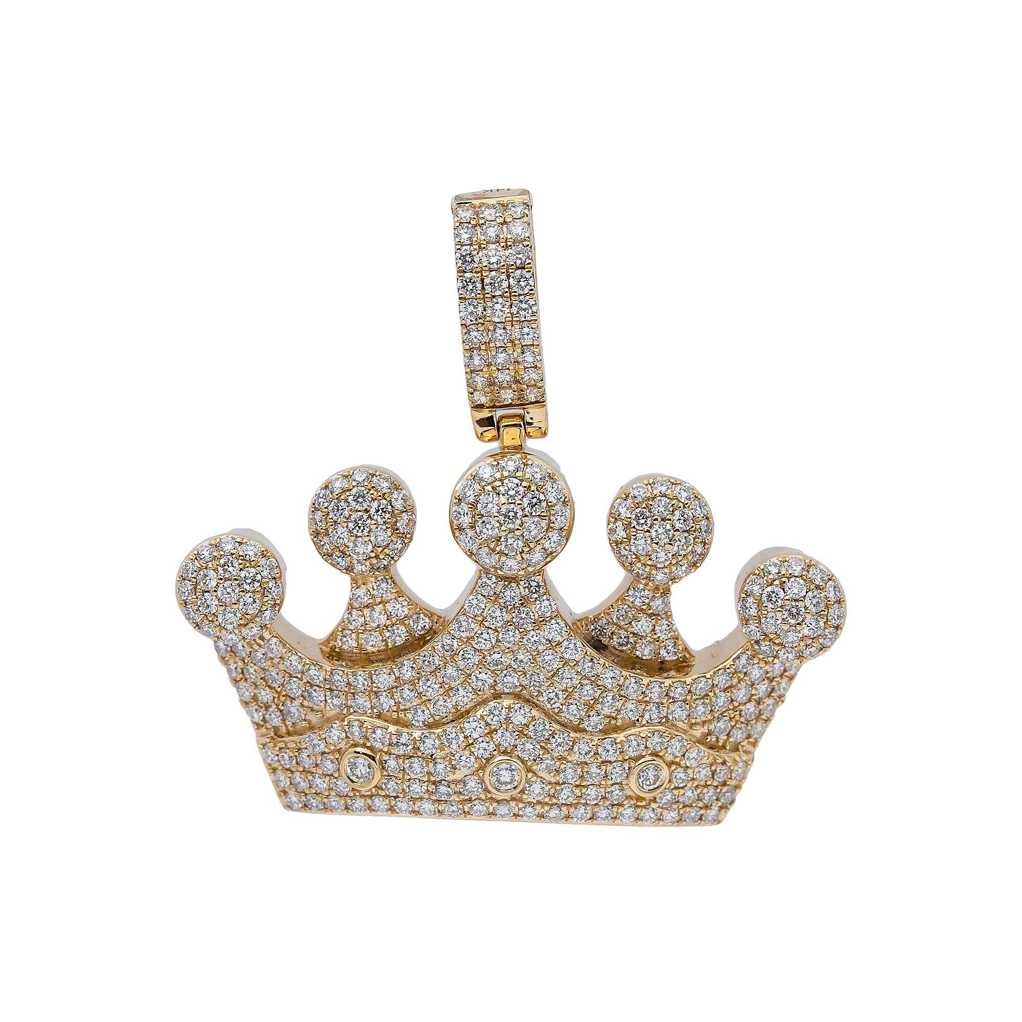 14K White Gold Diamond Crown Pendant