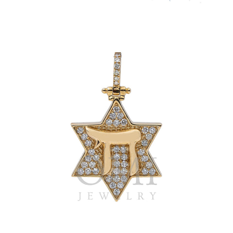 14K Yellow Gold Diamond Star of David Pendant with Chai Letter