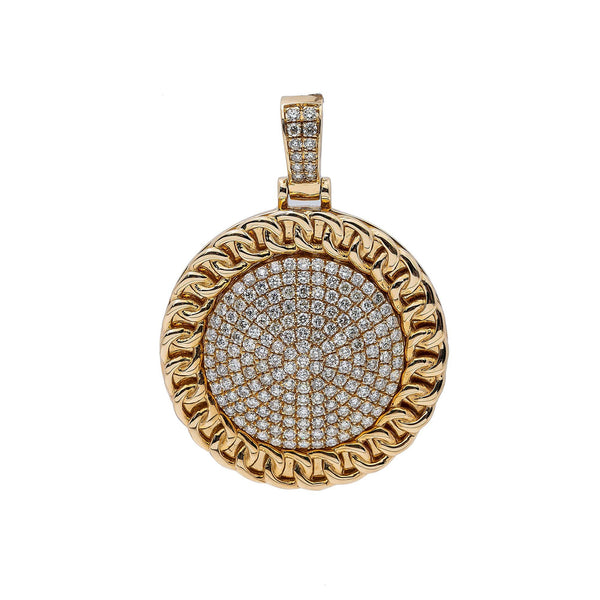 14K Yellow Gold Diamond Round Pendant