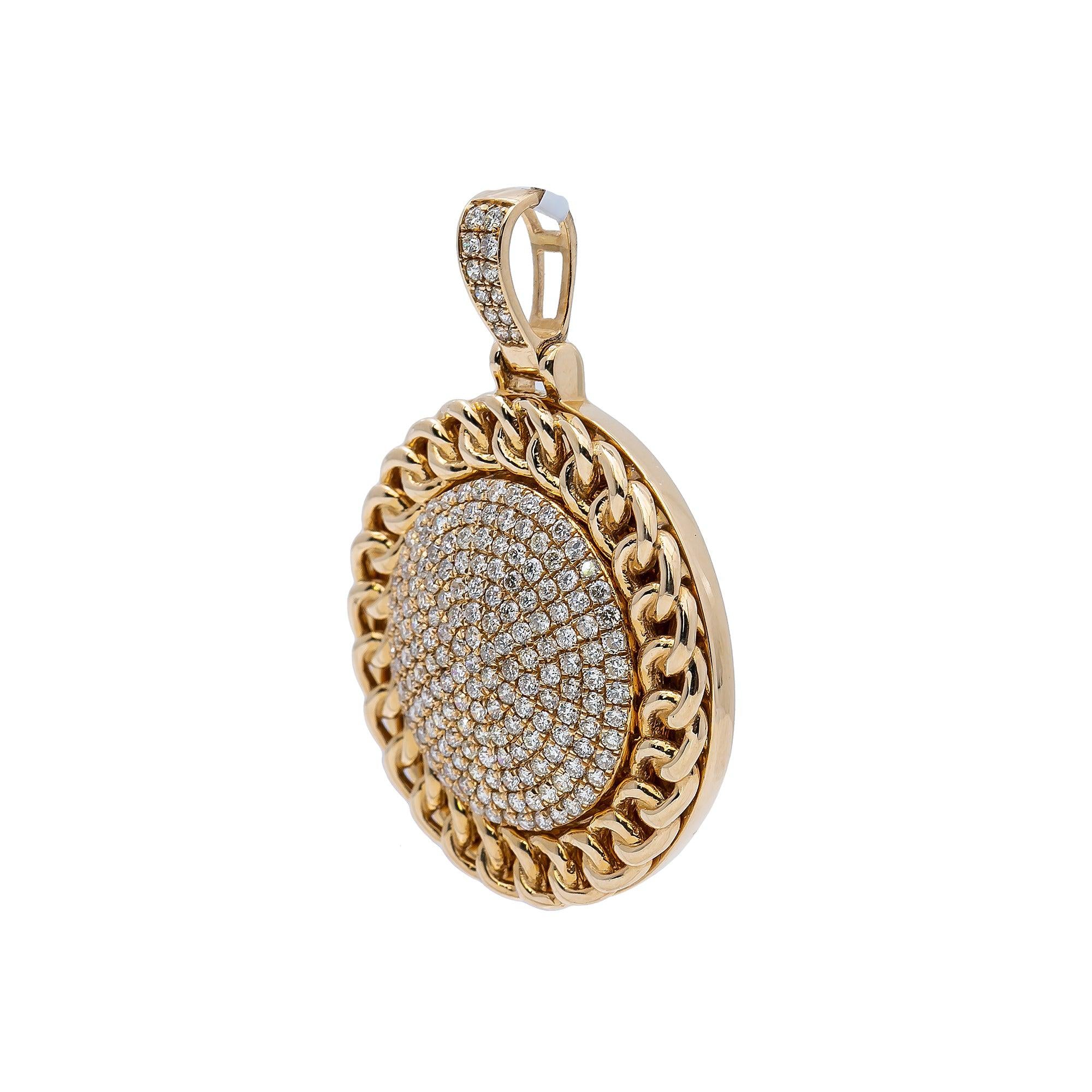 14K Yellow Gold Diamond Round Pendant