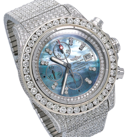 Breitling Super Avenger A13370 48MM Blue Diamond Dial With 24.85 CT Diamonds
