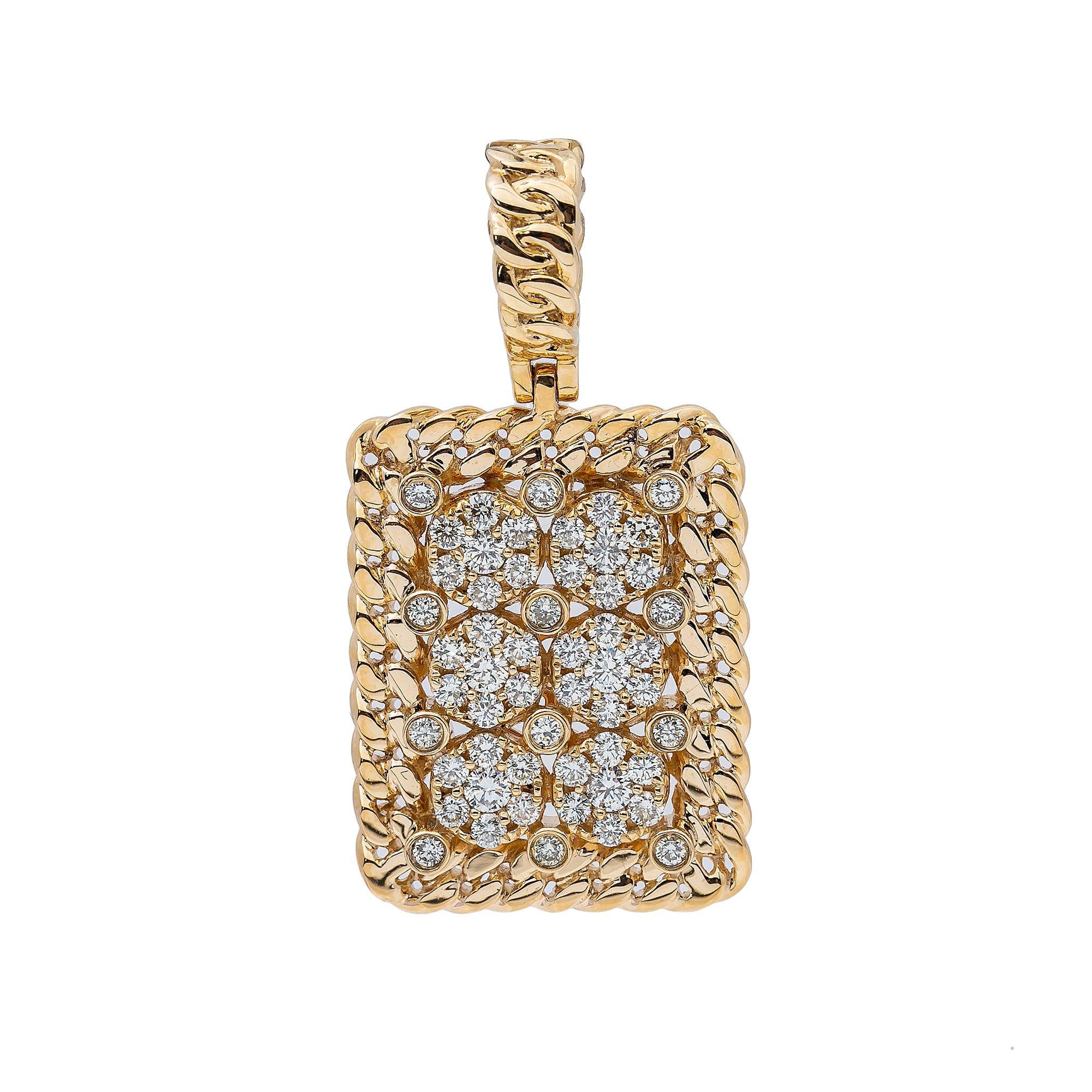 14K Yellow Gold Diamond Rectangular Pendant