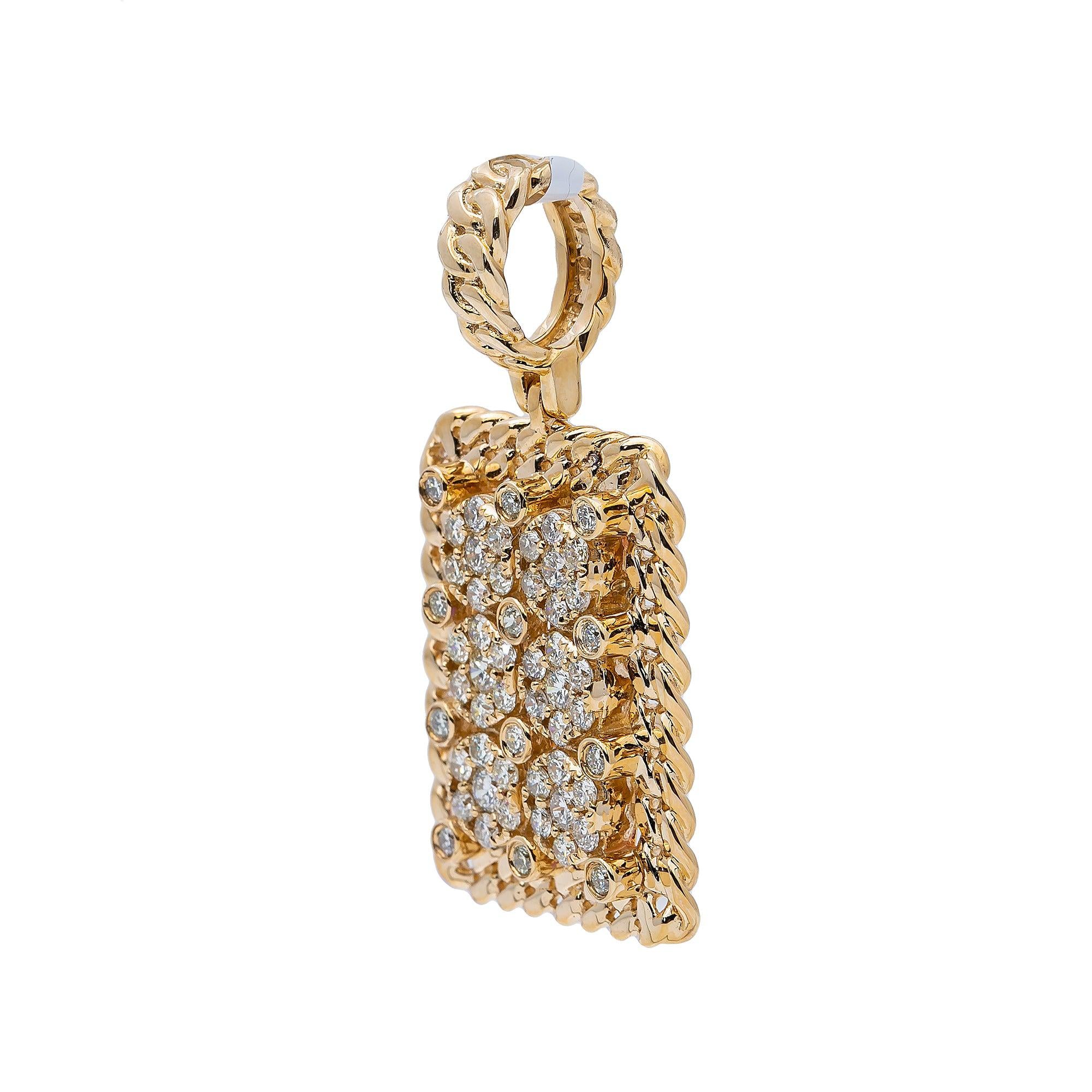 14K Yellow Gold Diamond Rectangular Pendant