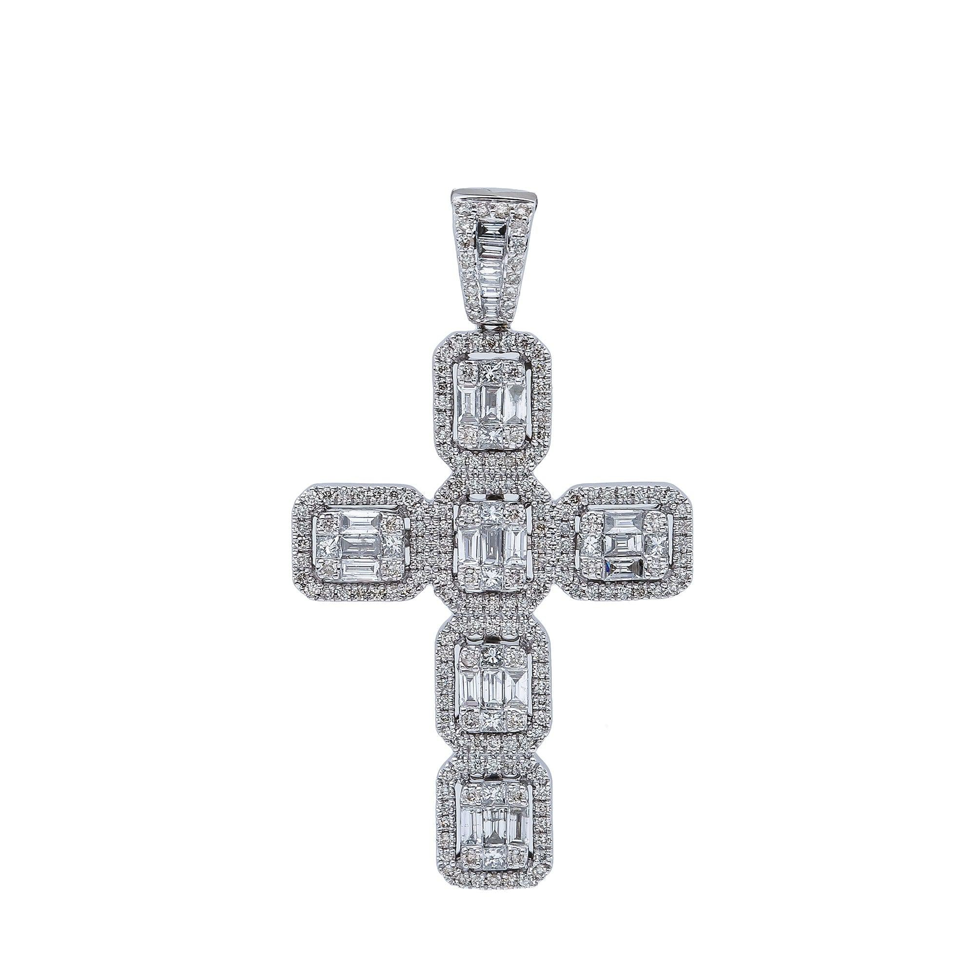 14K White Gold Diamond Cross Pendant