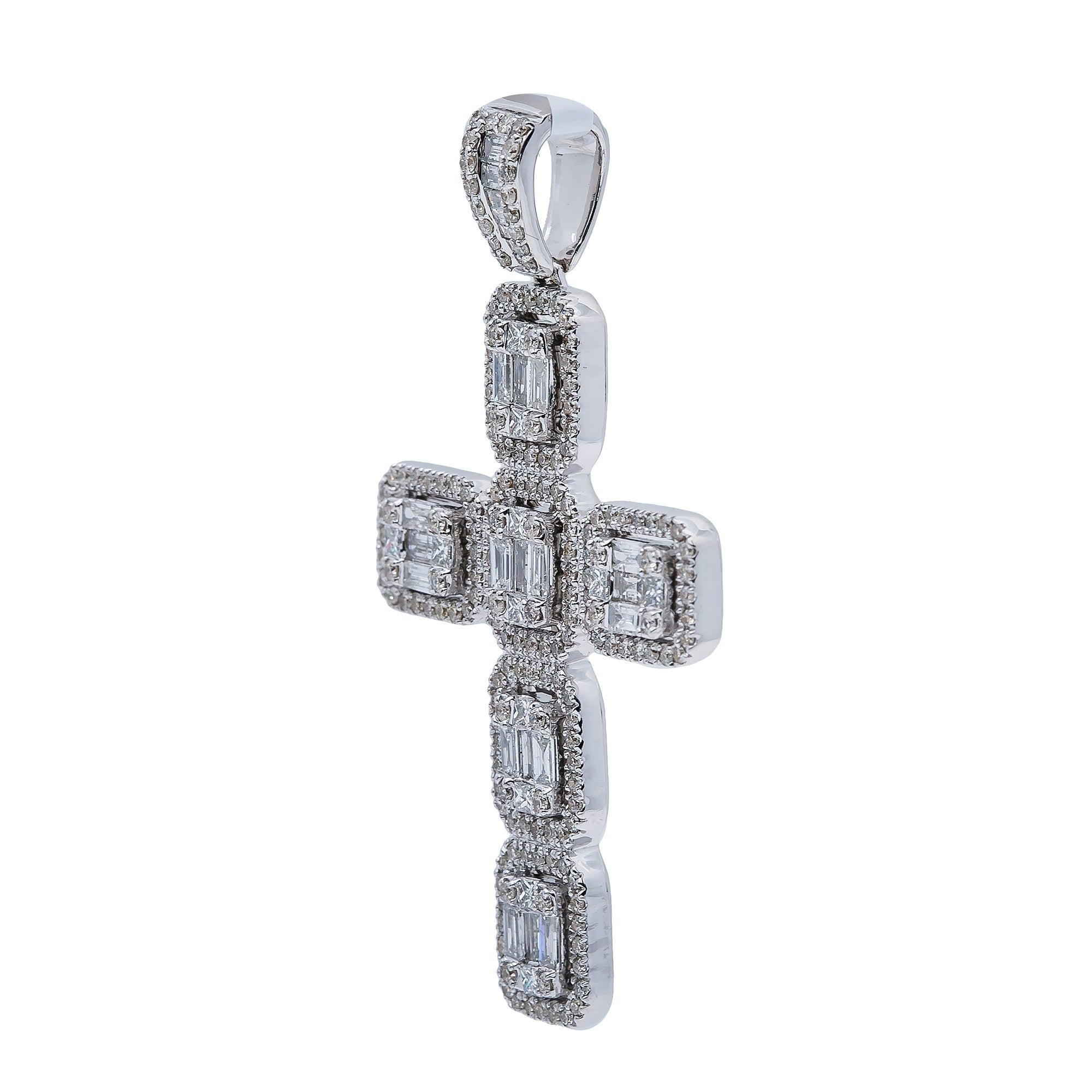 14K White Gold Diamond Cross Pendant