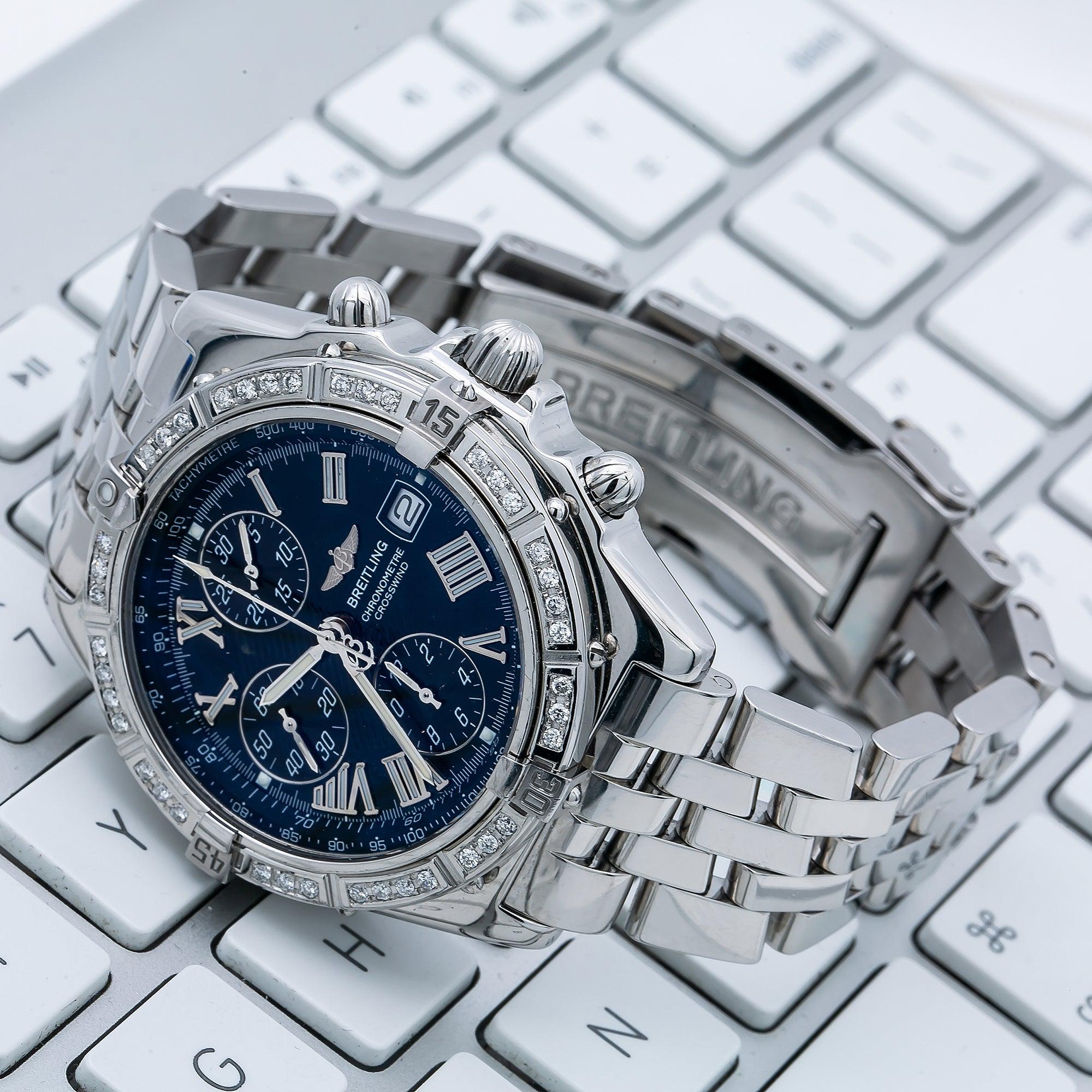 Breitling Crosswind 43MM A13355 Black Roman Dial Diamond Bezel Stainless Steel Bracelet