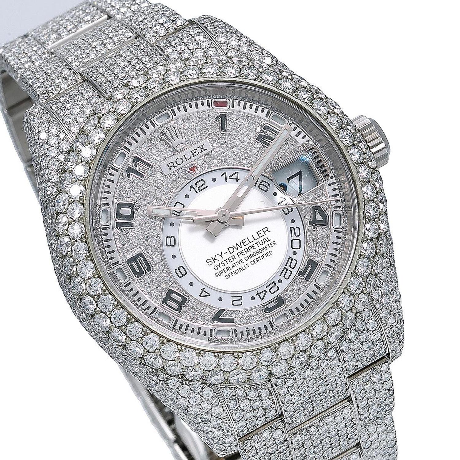 Rolex Sky-Dweller 42MM 326934 Diamond Paved Arabic Dial Diamond Bezel Stainless Steel Full Diamond Oyster Bracelet 22.94ct