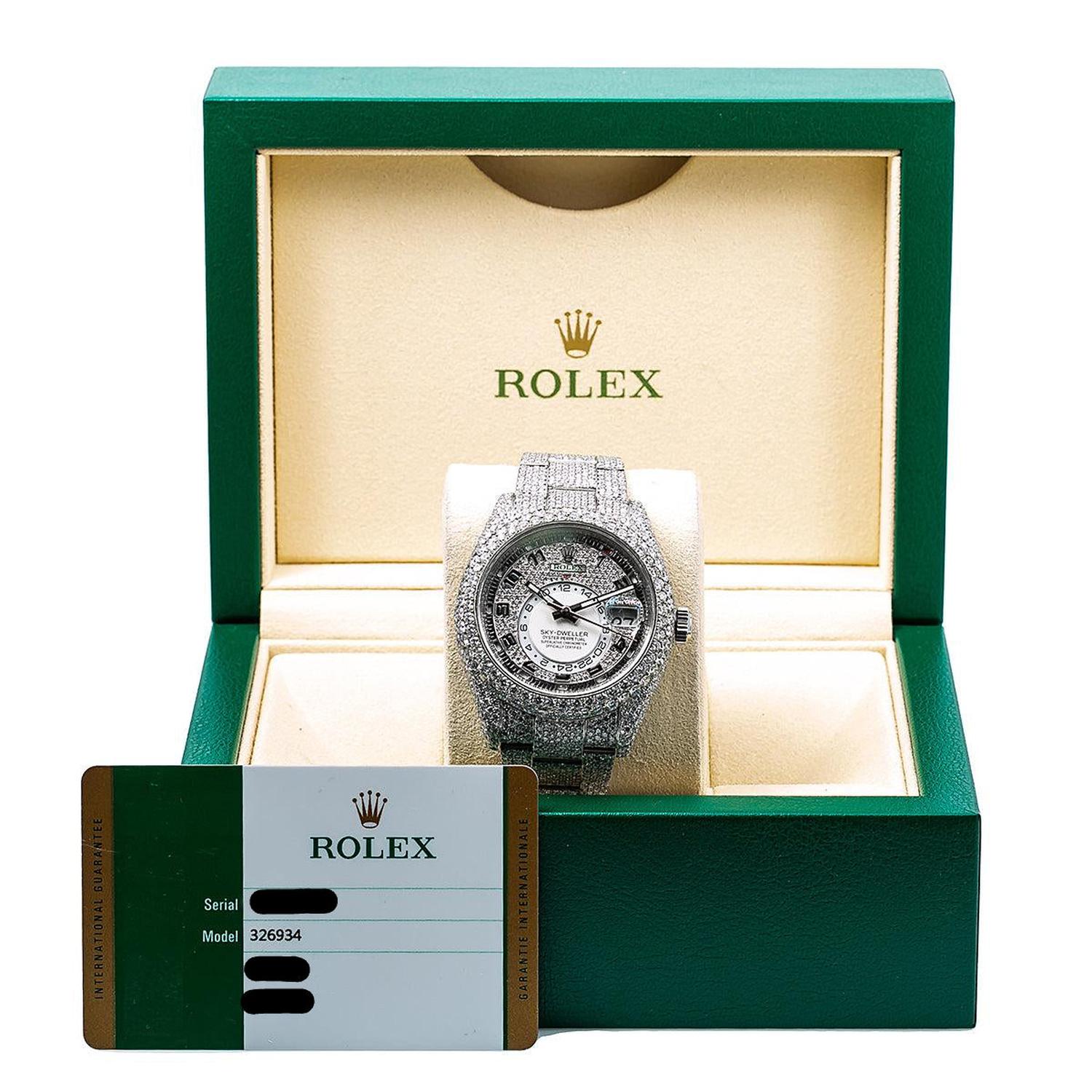 Rolex Sky-Dweller 42MM 326934 Diamond Paved Arabic Dial Diamond Bezel Stainless Steel Full Diamond Oyster Bracelet 22.94ct