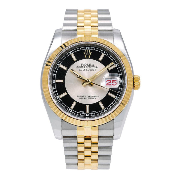 Rolex Datejust 36MM 116233 Black Tuxedo Dial Fluted Bezel Two Tone