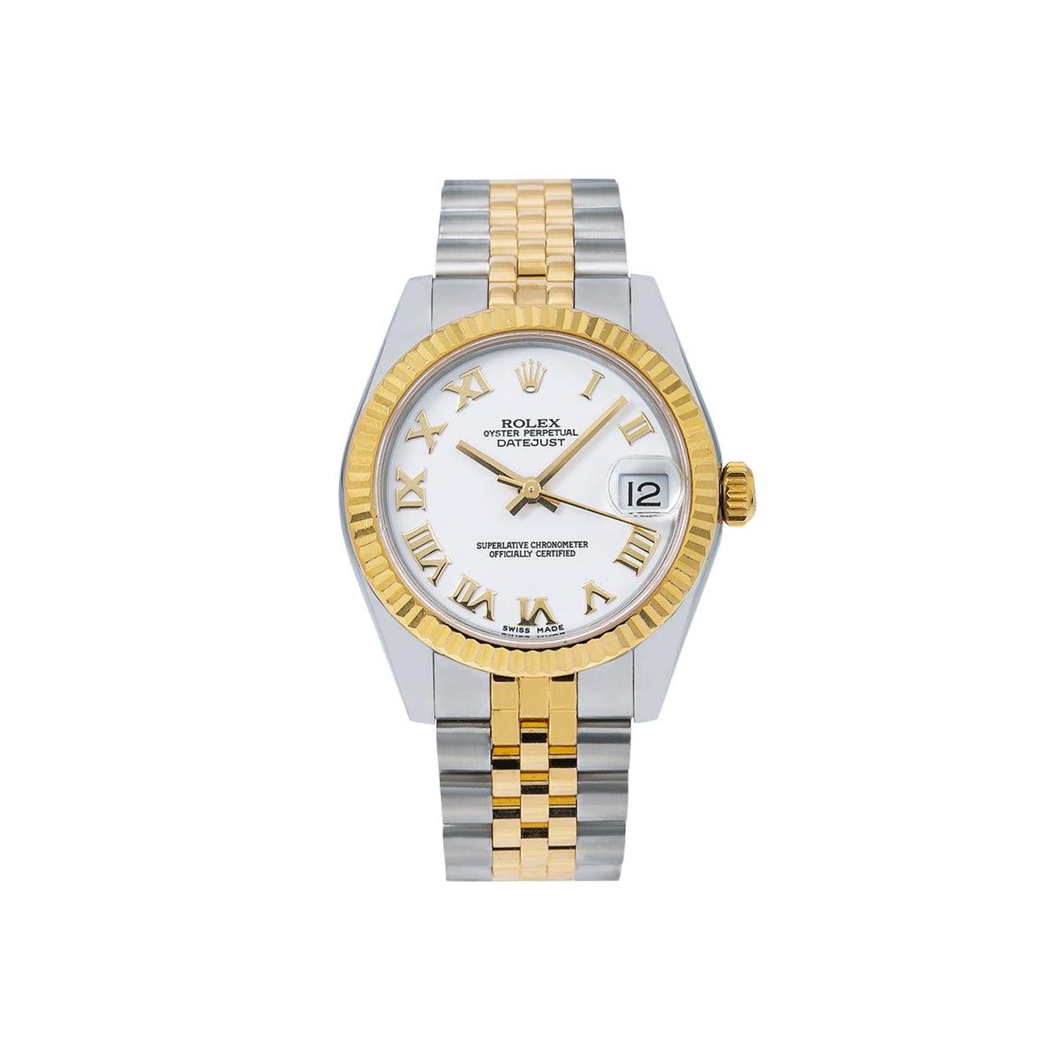 Rolex Datejust 31MM 178273 White Roman Dial Yellow Gold Fluted Bezel Two Tone Jubilee Bracelet