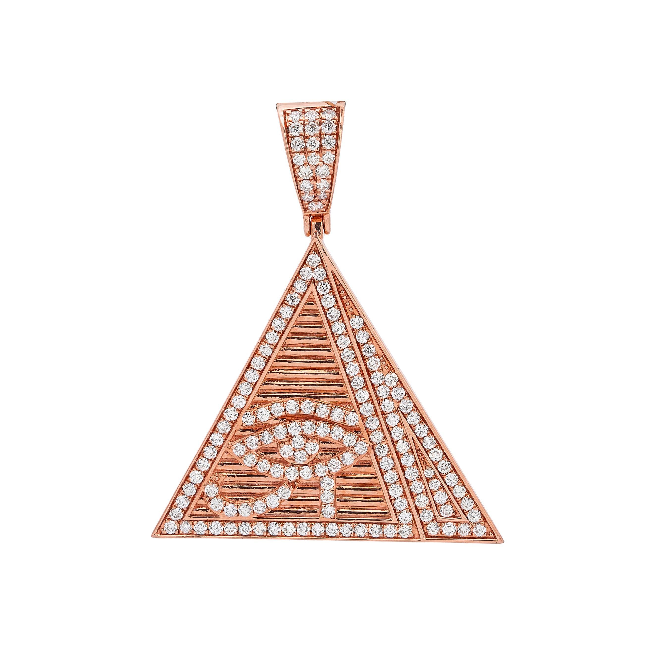 14K Rose Gold Diamond Horus Eye Triangle Pendant