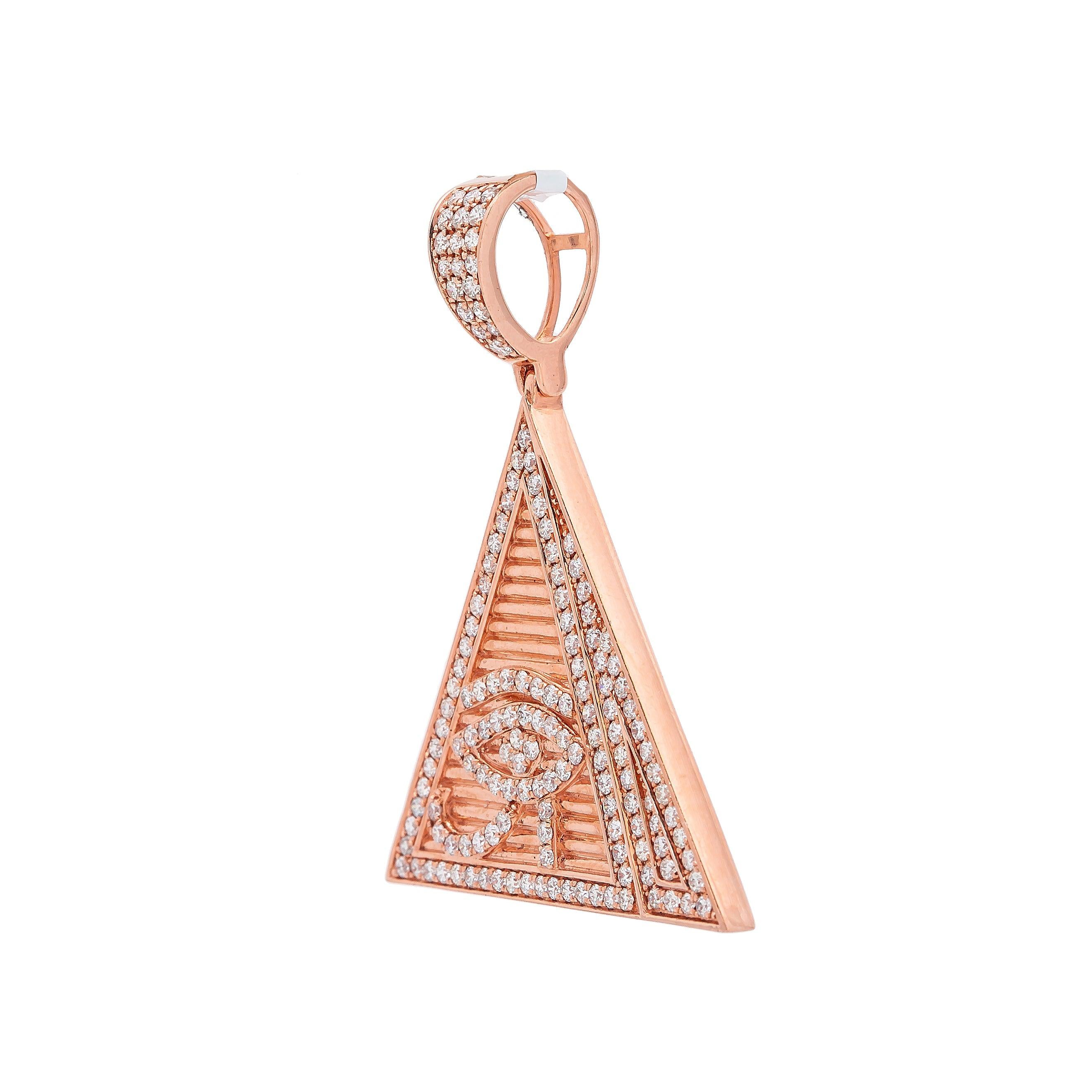14K Rose Gold Diamond Horus Eye Triangle Pendant