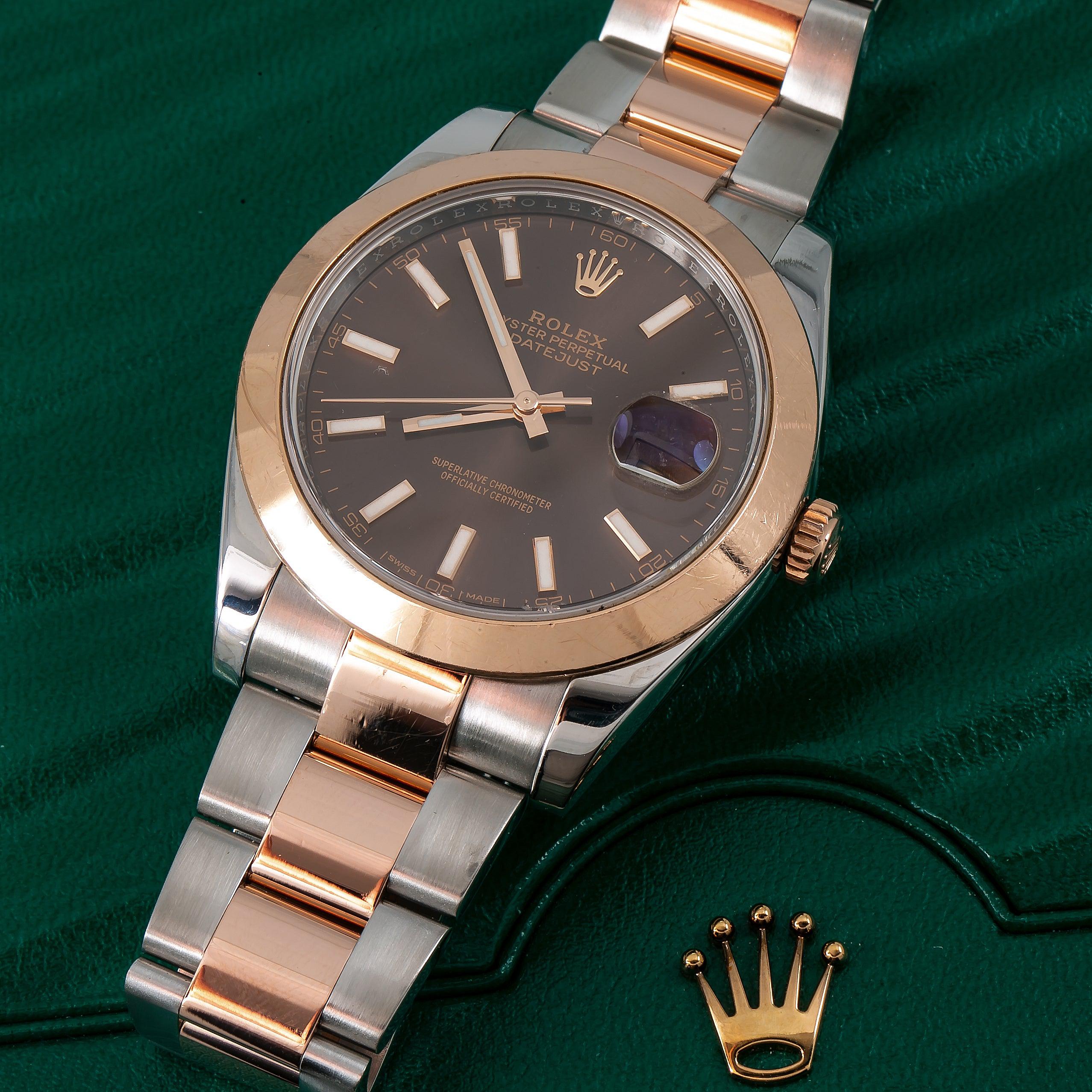 Rolex Datejust 41MM 126301 Chocolate Dial Smooth Bezel Two Tone Rose Gold Oyster Bracelet