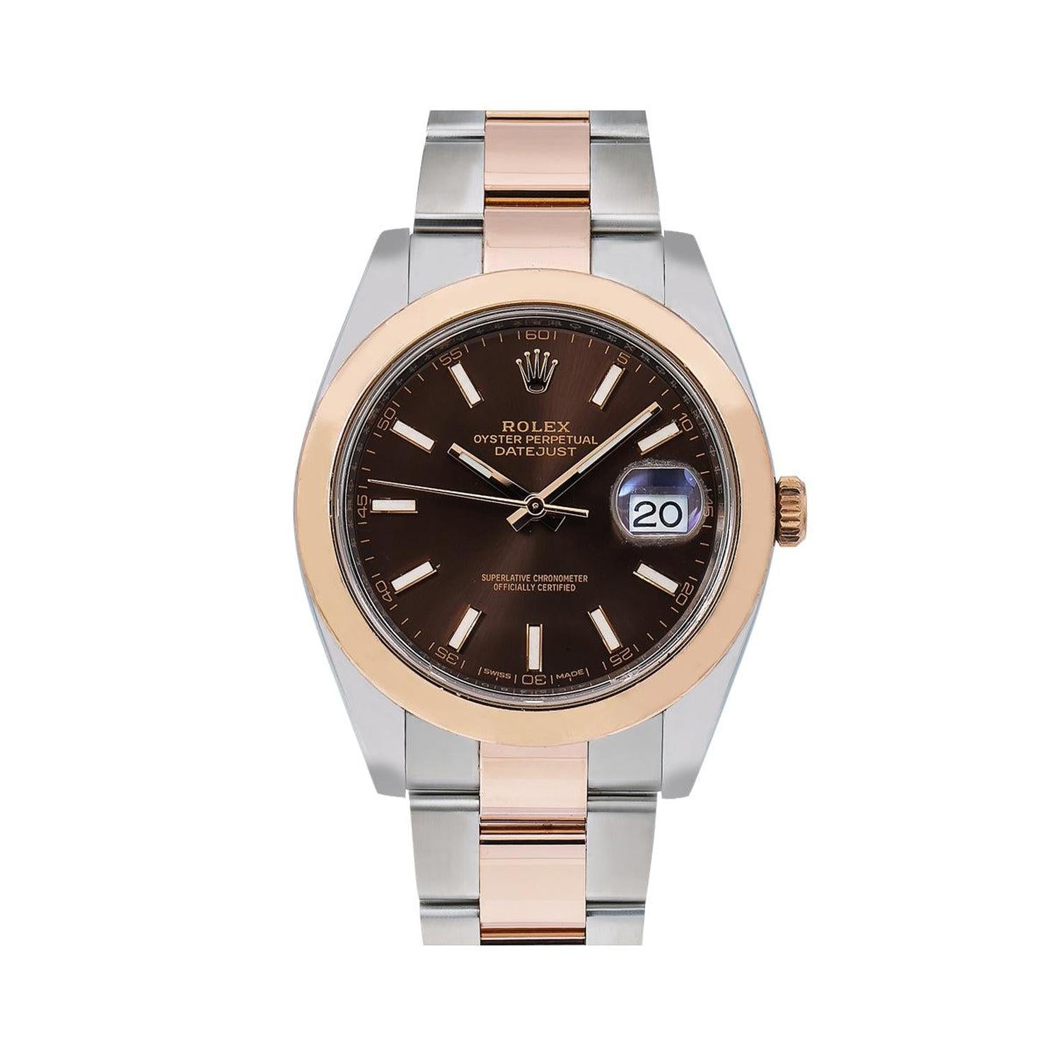 Rolex Datejust 41MM 126301 Chocolate Dial Rose Gold Smooth Bezel Two Tone Oyster Bracelet