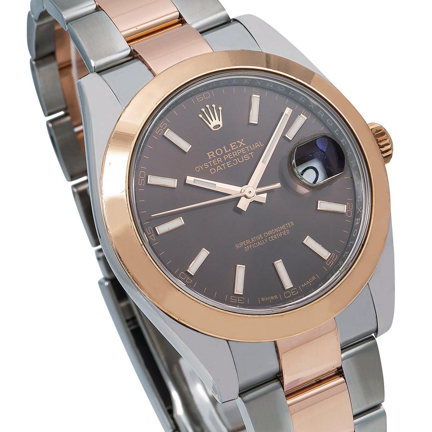 Rolex Datejust 41MM 126301 Chocolate Dial Smooth Bezel Two Tone Rose Gold Oyster Bracelet
