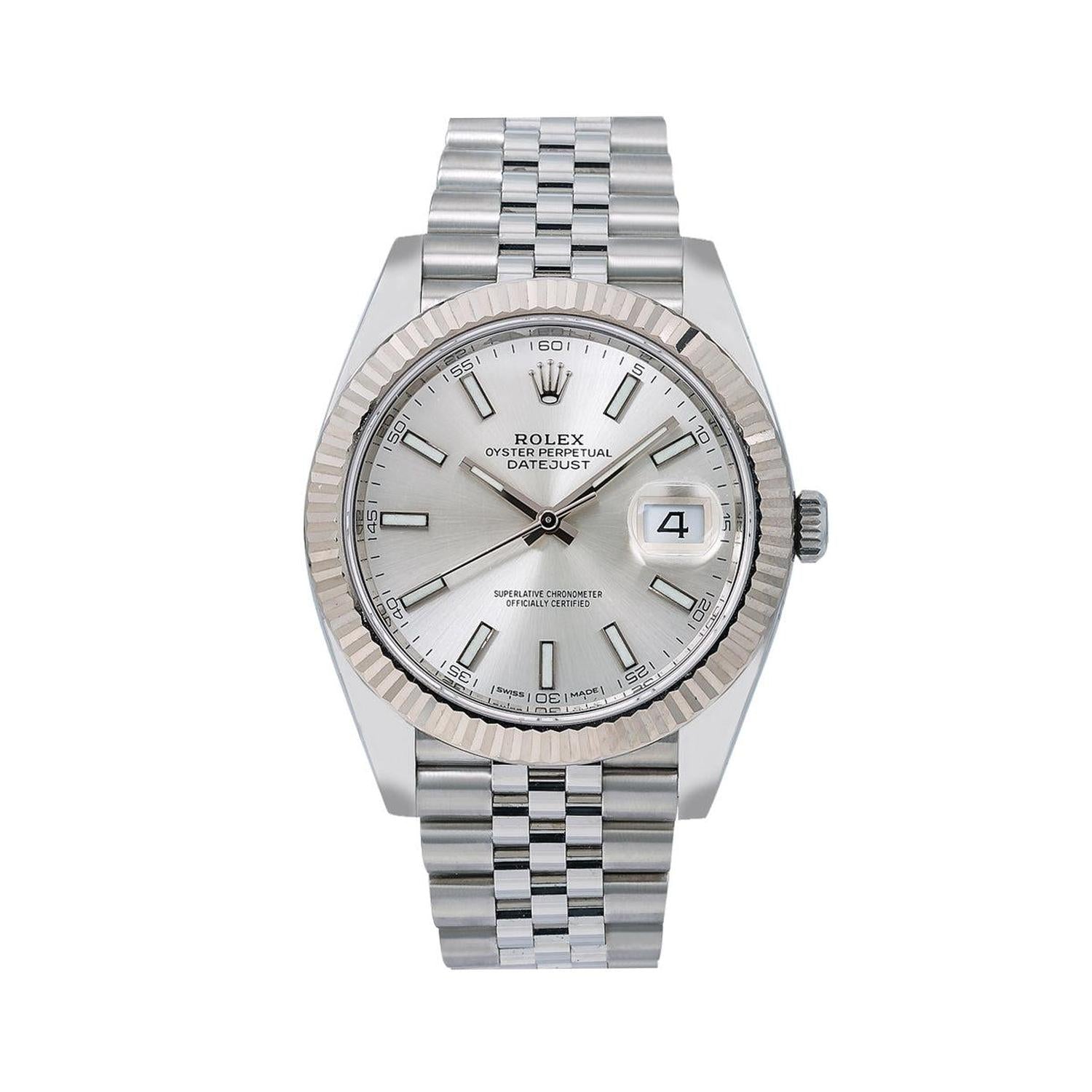 Rolex Datejust 41MM 126334 Silver Dial White Gold Fluted Bezel Stainless Steel Jubilee Bracelet