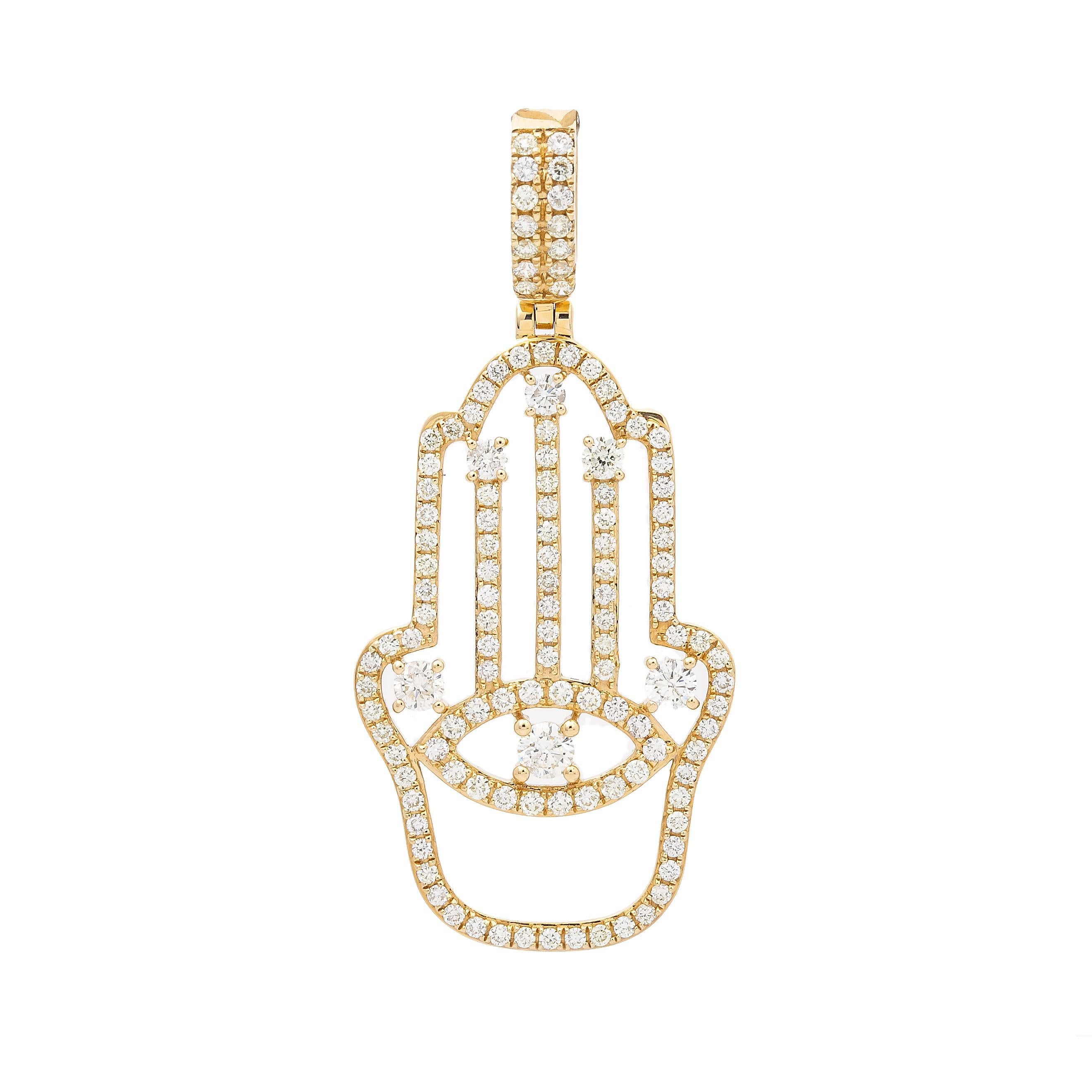 14K Yellow Gold Diamond Hamsa Pendant