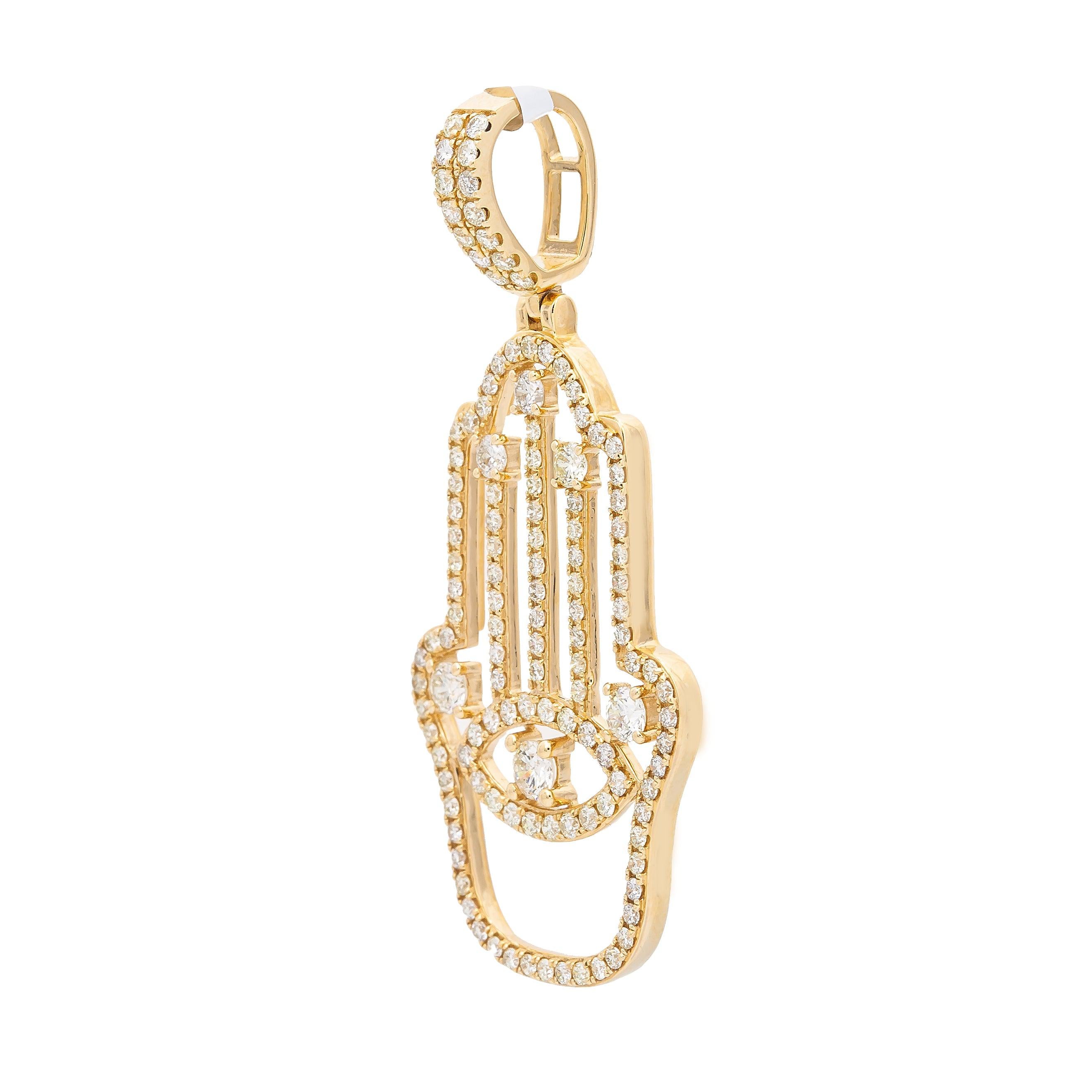 14K Yellow Gold Diamond Hamsa Pendant