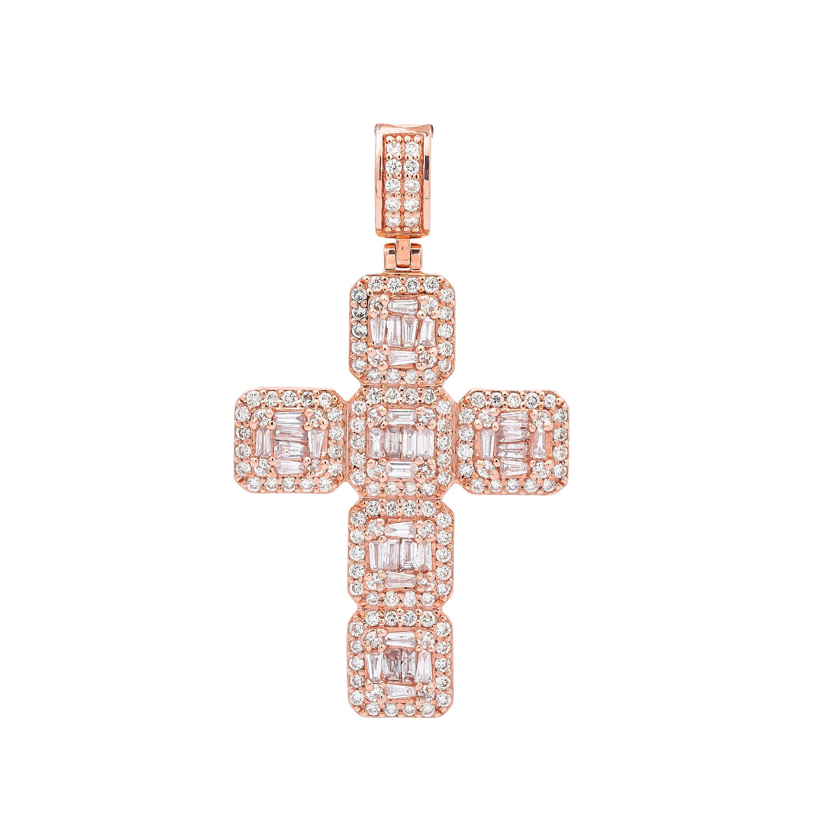 14K Rose Gold Diamond Cross Pendant