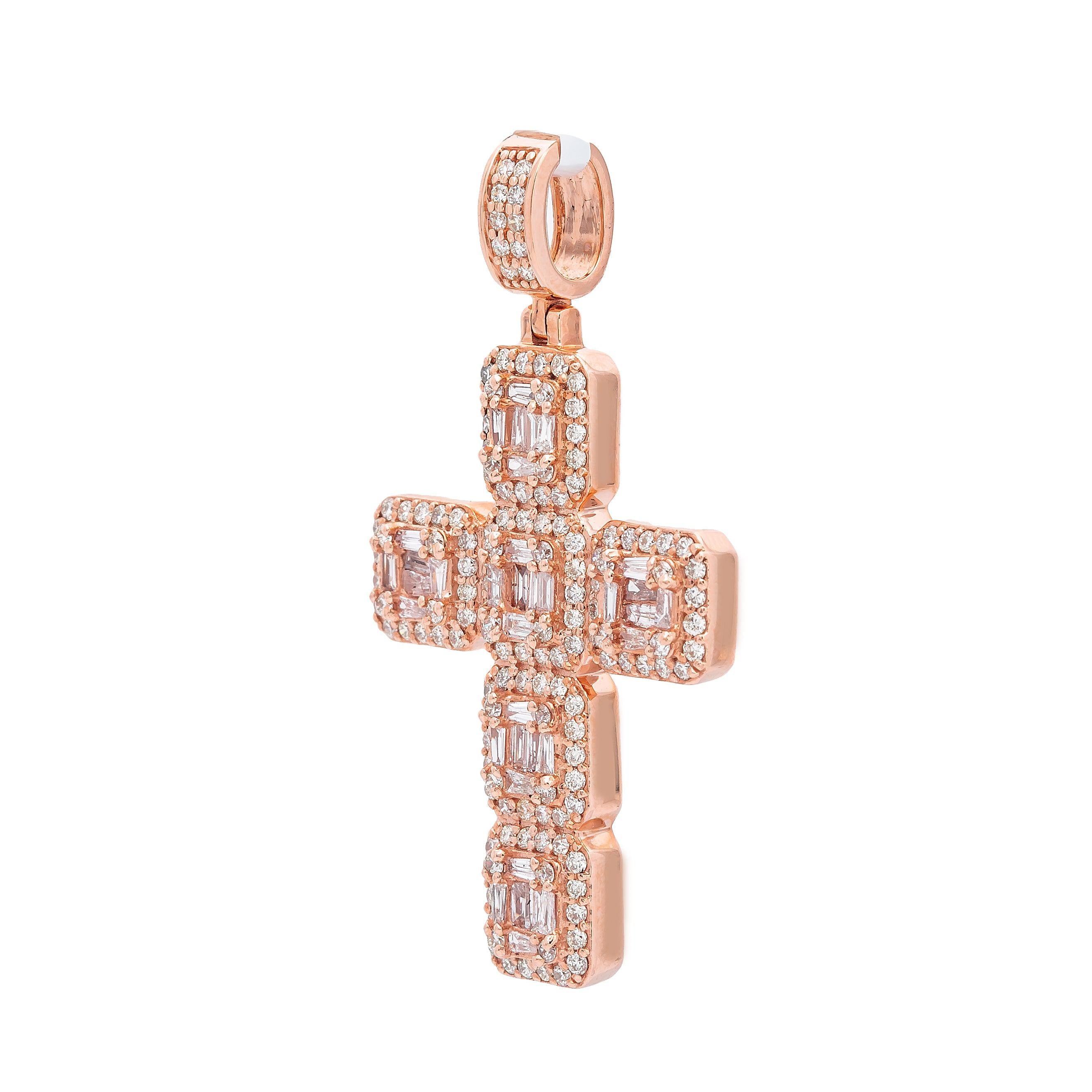 14K Rose Gold Diamond Cross Pendant
