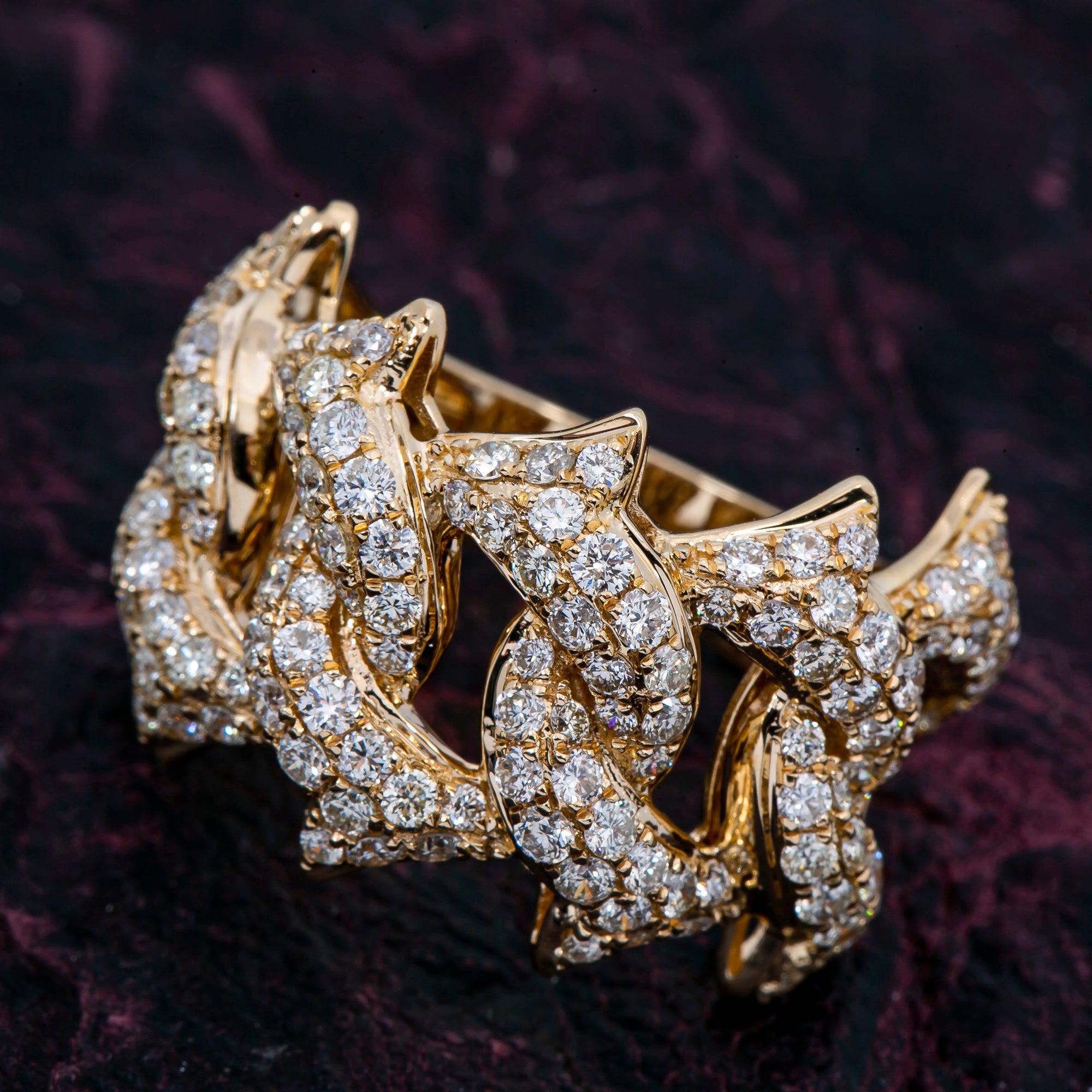 14K YELLOW GOLD MEN'S RING WITH 3.53 CT  DIAMONDS