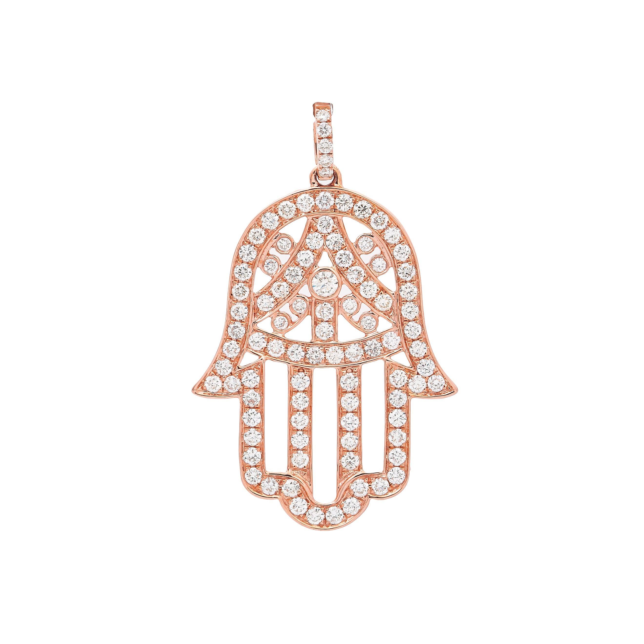14K Rose Gold Diamond Hamsa Pendant