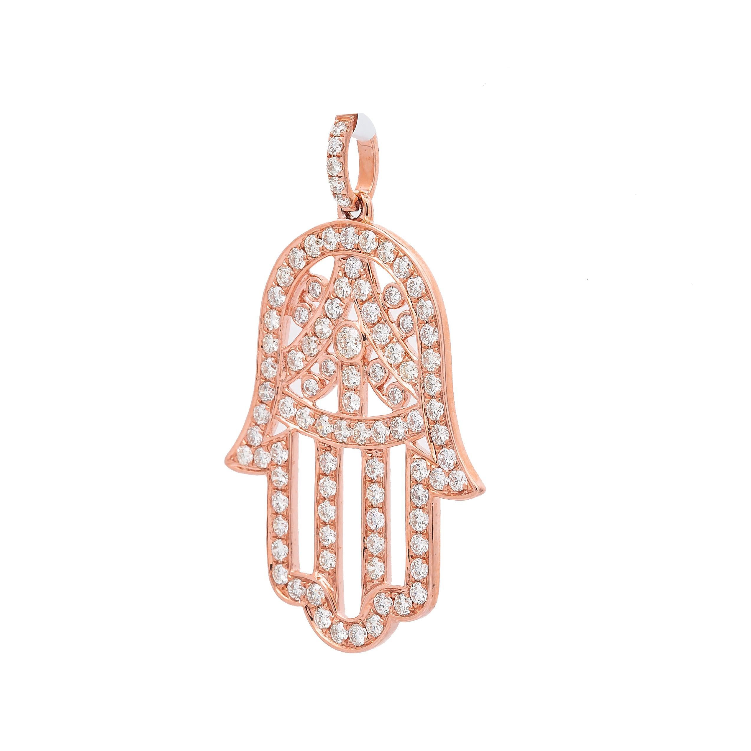 14K Rose Gold Diamond Hamsa Pendant
