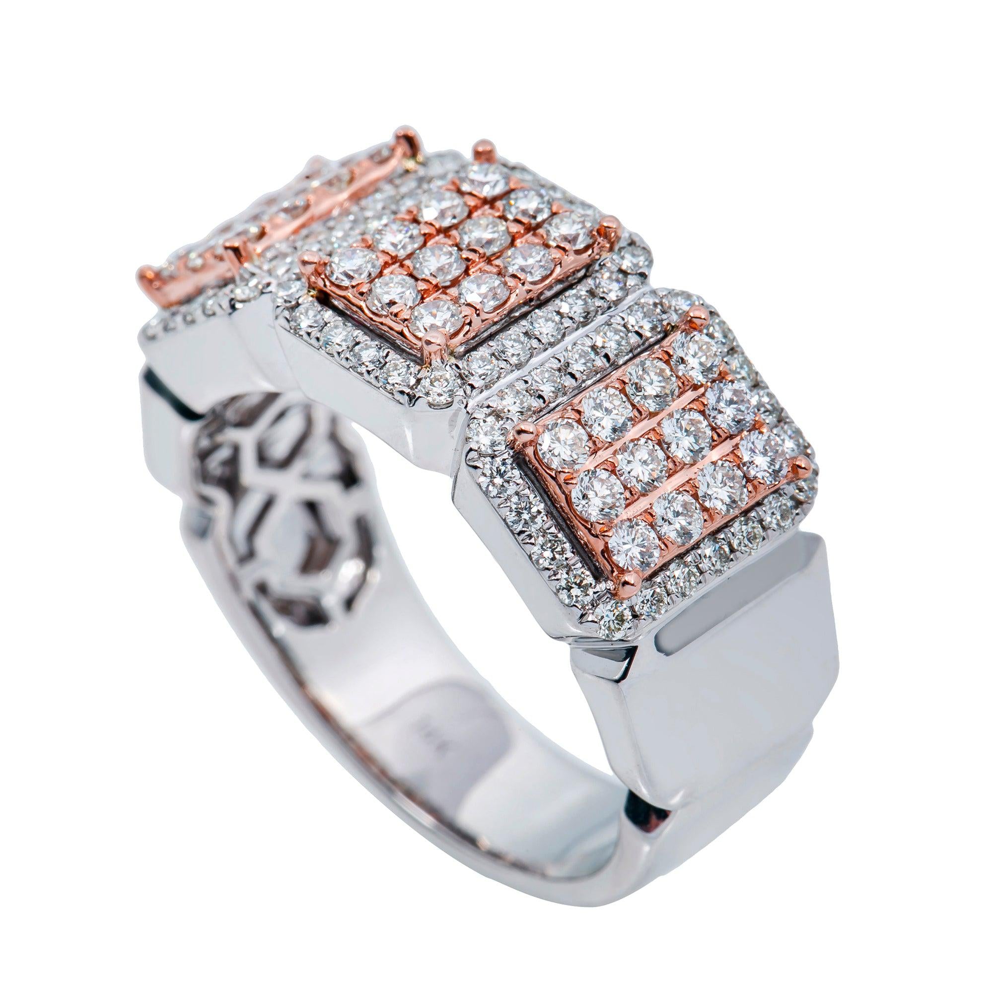 14K WHITE AND ROSE GOLD MEN'S RING WITH 2.02 CT  DIAMONDS
