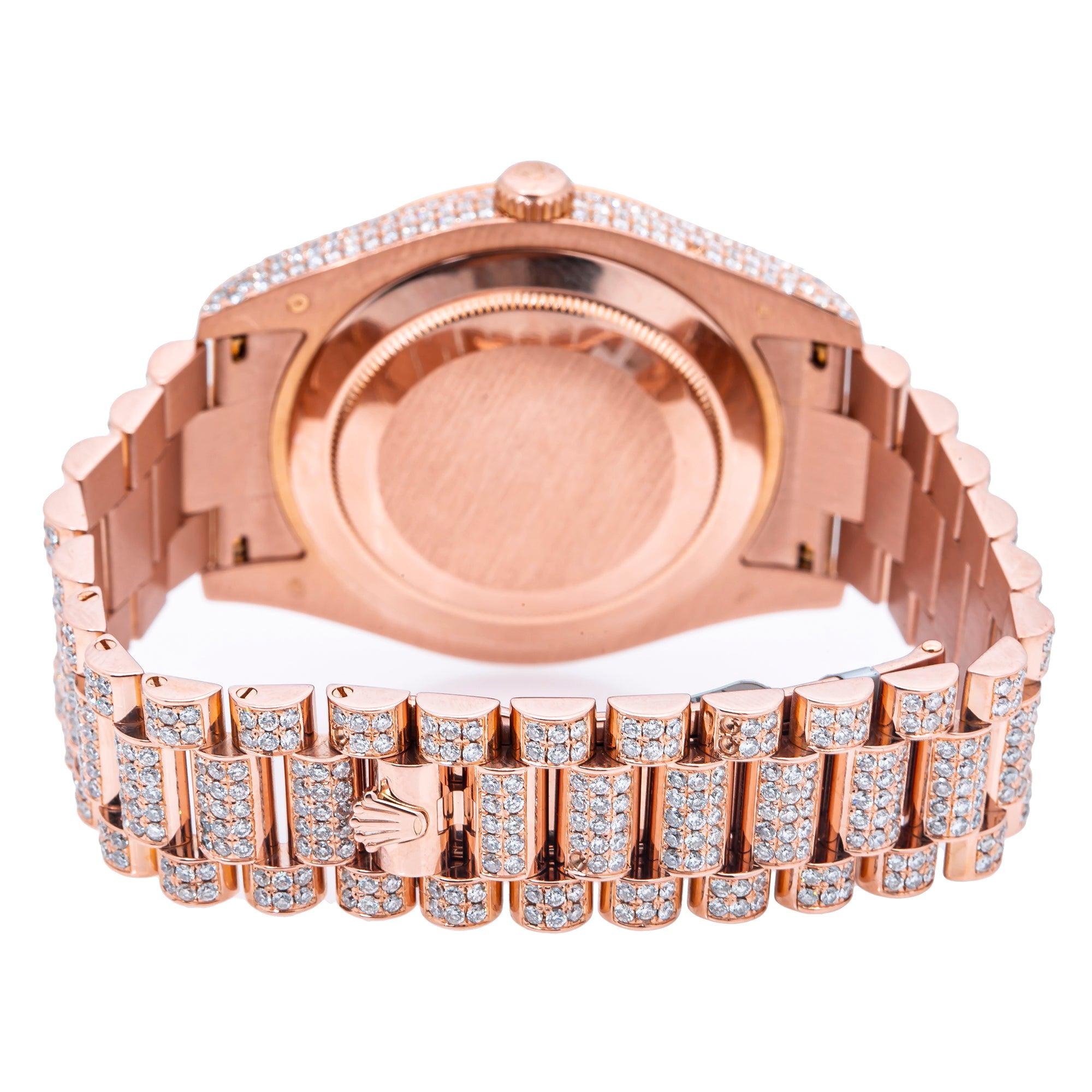 Rolex Day-Date II 41MM 218235 Diamond Paved Pink Dial Diamond Bezel 18K Rose Gold Full Diamond President Bracelet 26.25ct