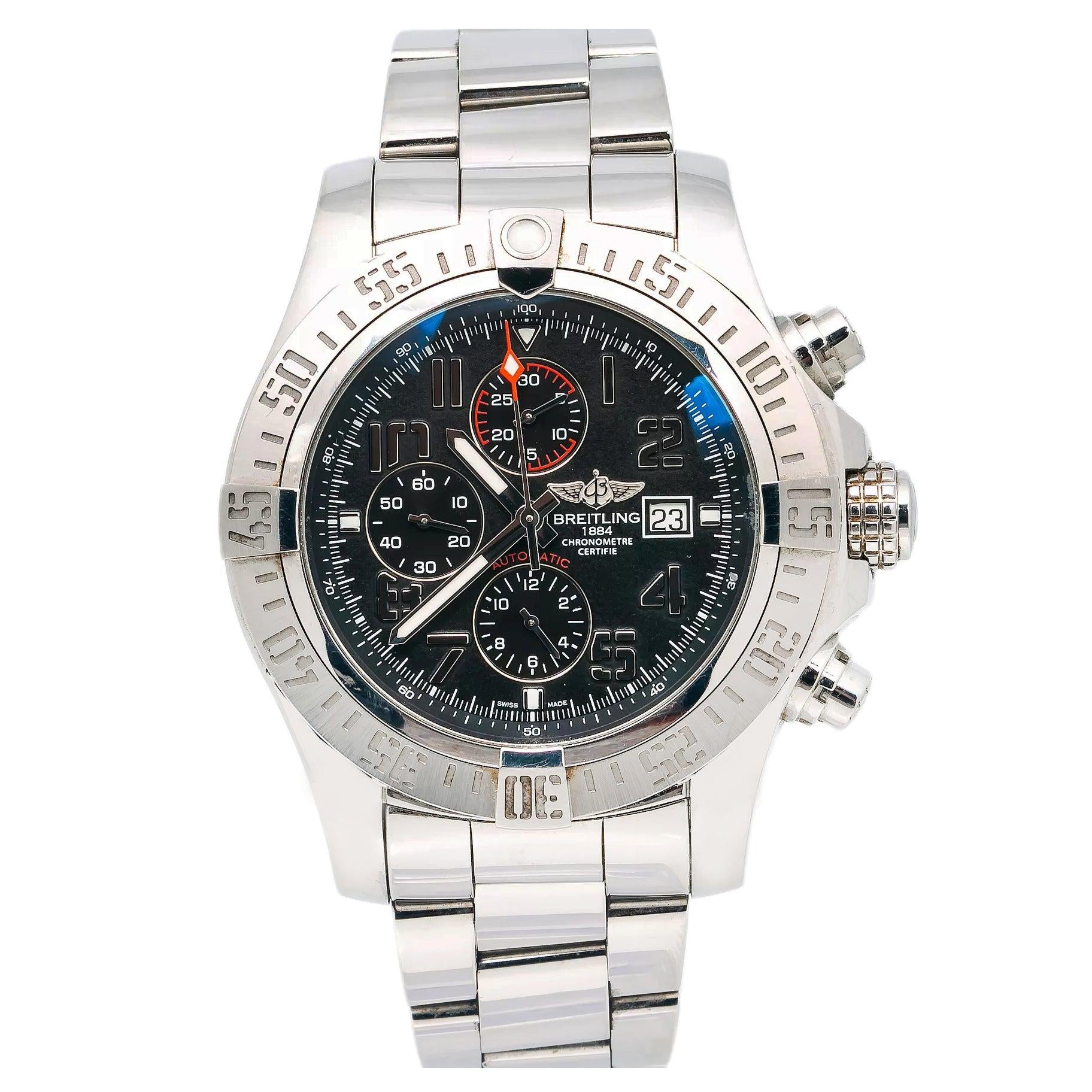Breitling Super Avenger II 48MM A13371 Black Arabic Dial Stainless Steel Bracelet
