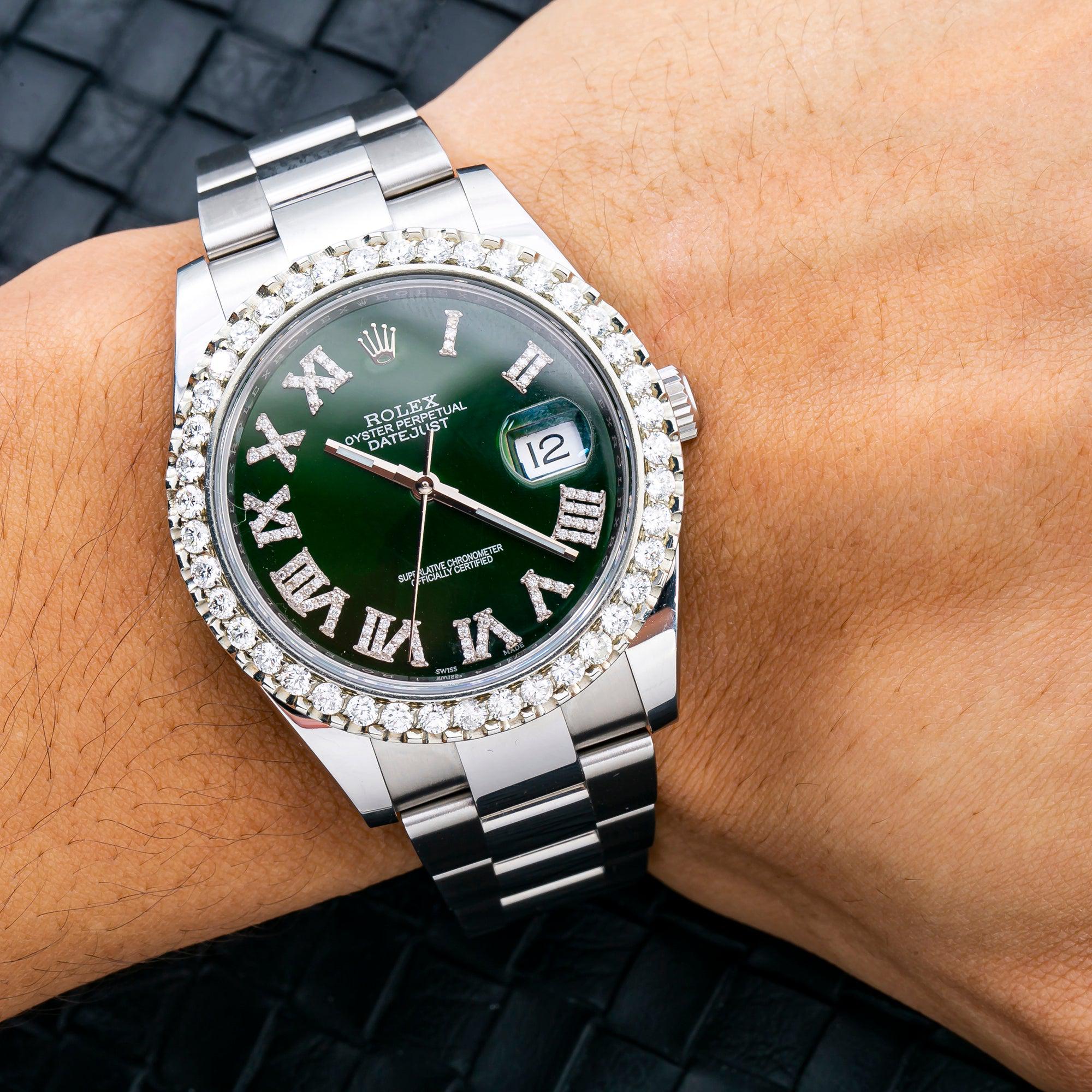 Rolex Datejust 41MM 126300 Green Roman Diamond Dial Diamond Bezel Stainless Steel Oyster Bracelet