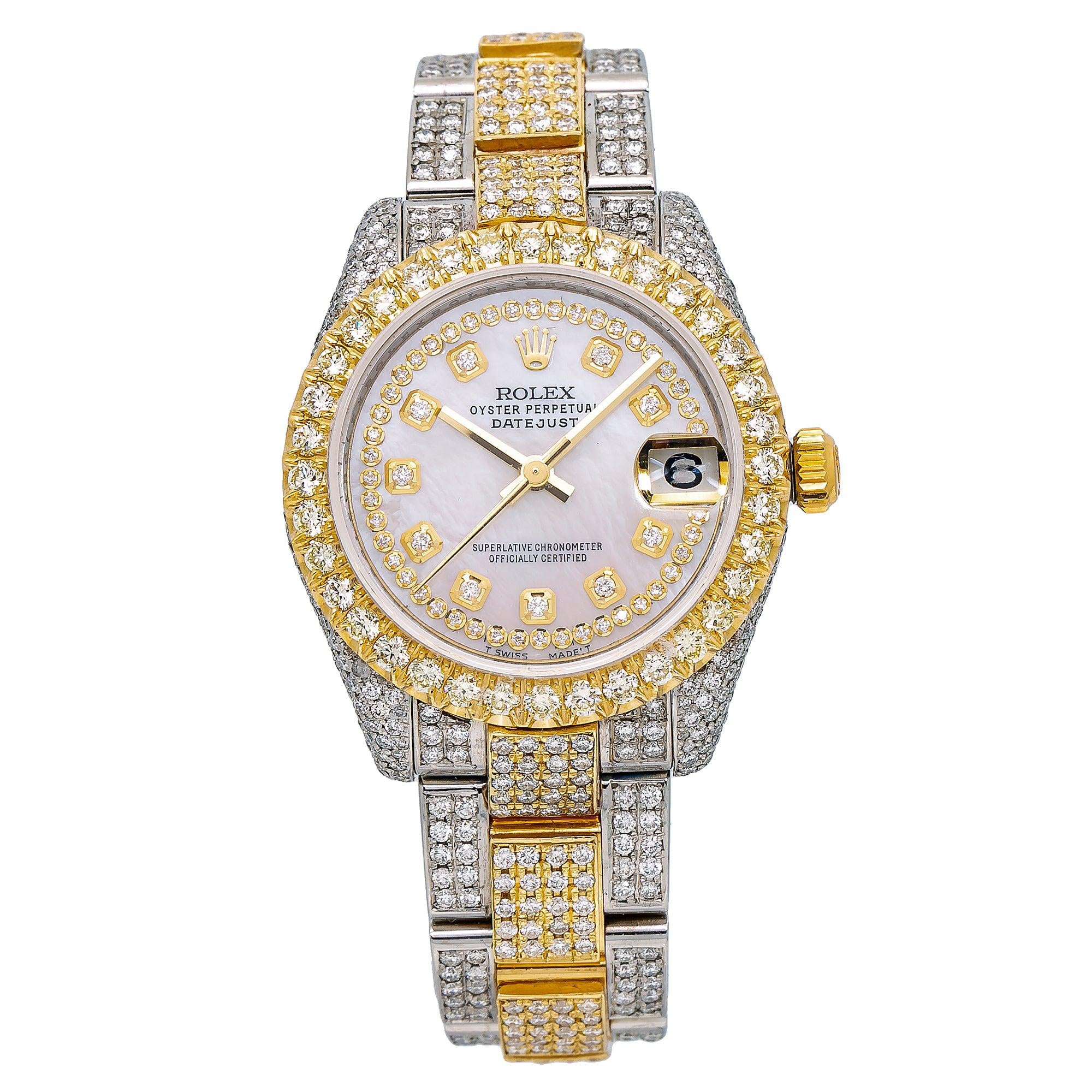 Rolex Datejust 31MM 178243 Mother of Pearl Diamond Dial Diamond Bezel Two Tone Full Diamond Oyster Bracelet 12.25ct