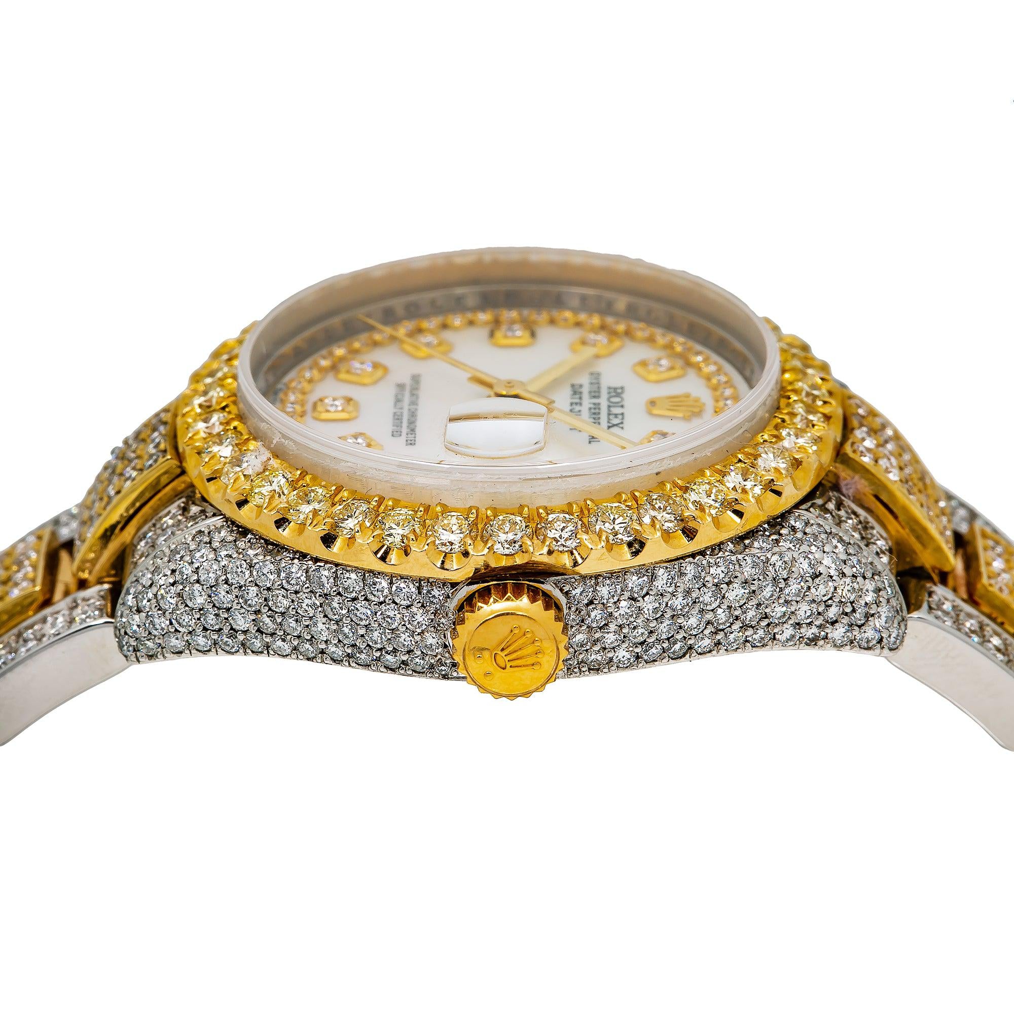 Rolex Datejust 31MM 178243 Mother of Pearl Diamond Dial Diamond Bezel Two Tone Yellow Gold Full Diamond Oyster Bracelet 12.25ct
