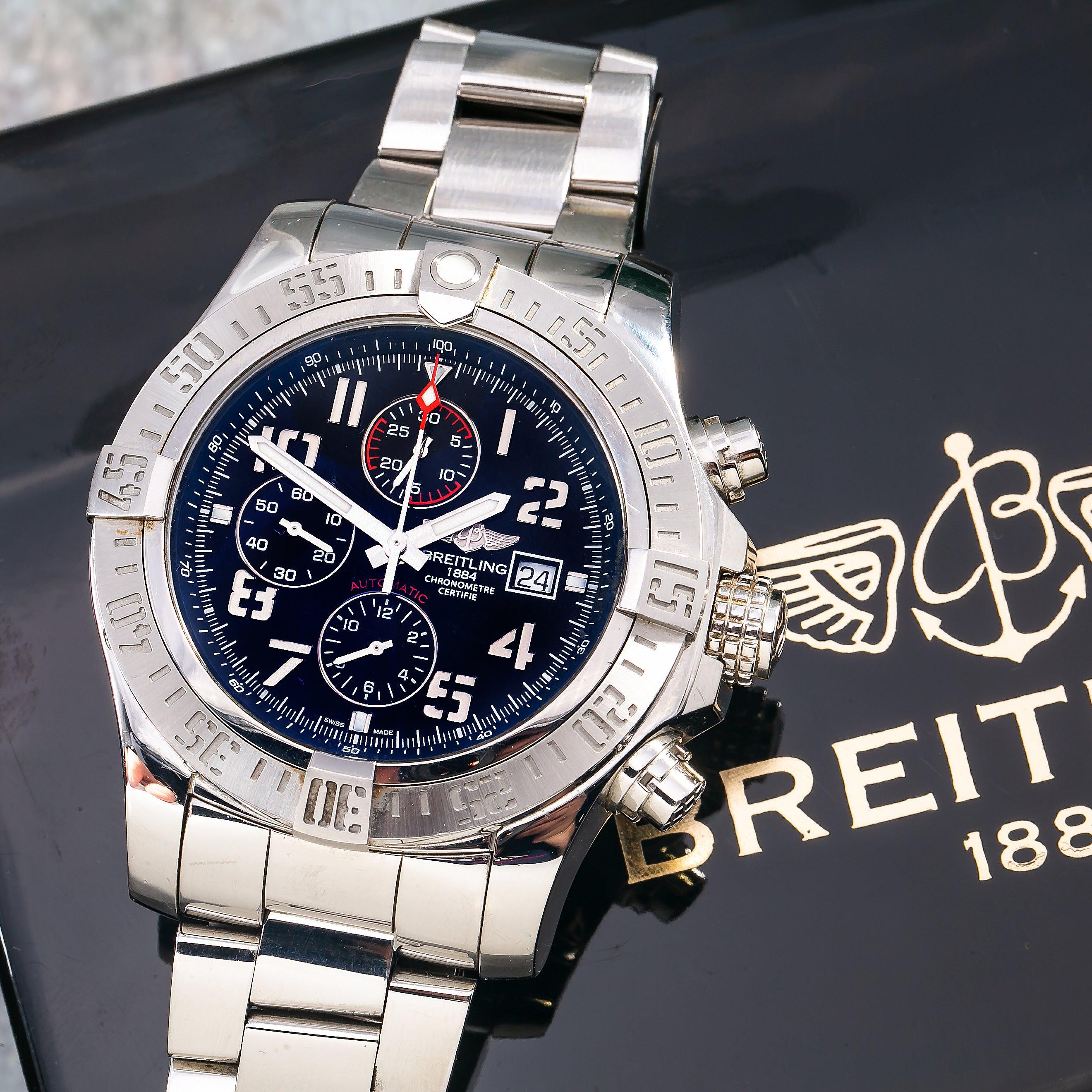 Breitling Super Avenger II 48MM A13371 Black Arabic Dial Stainless Steel Bracelet