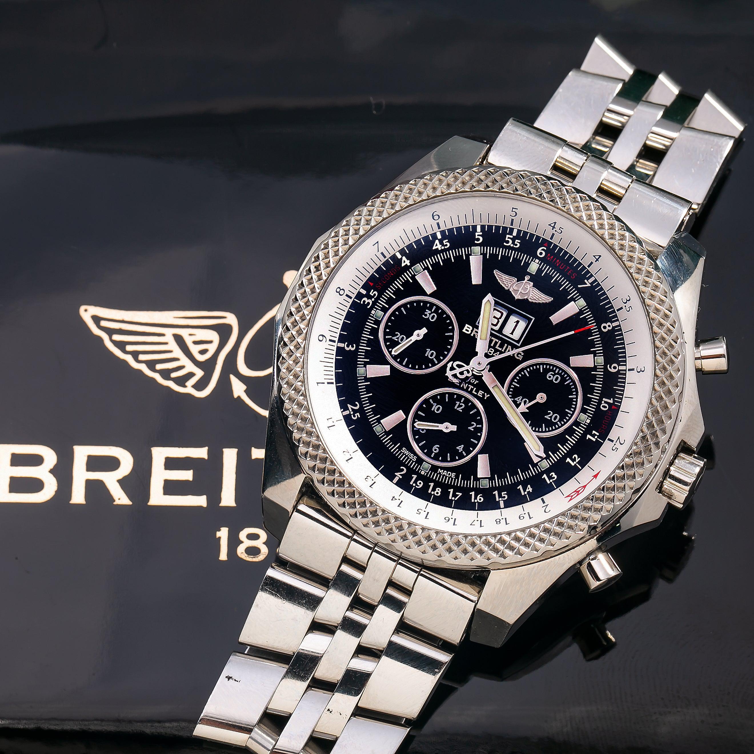 Breitling Bentley 6.75 48MM A44364 Black Dial Stainless Steel Bracelet