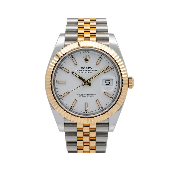 Rolex datejust 41 deals two tone white dial