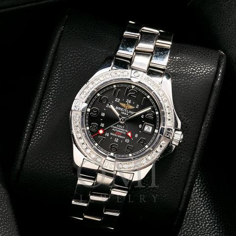 Breitling Colt GMT 38MM Black Dial With Stainless Steel Bracelet