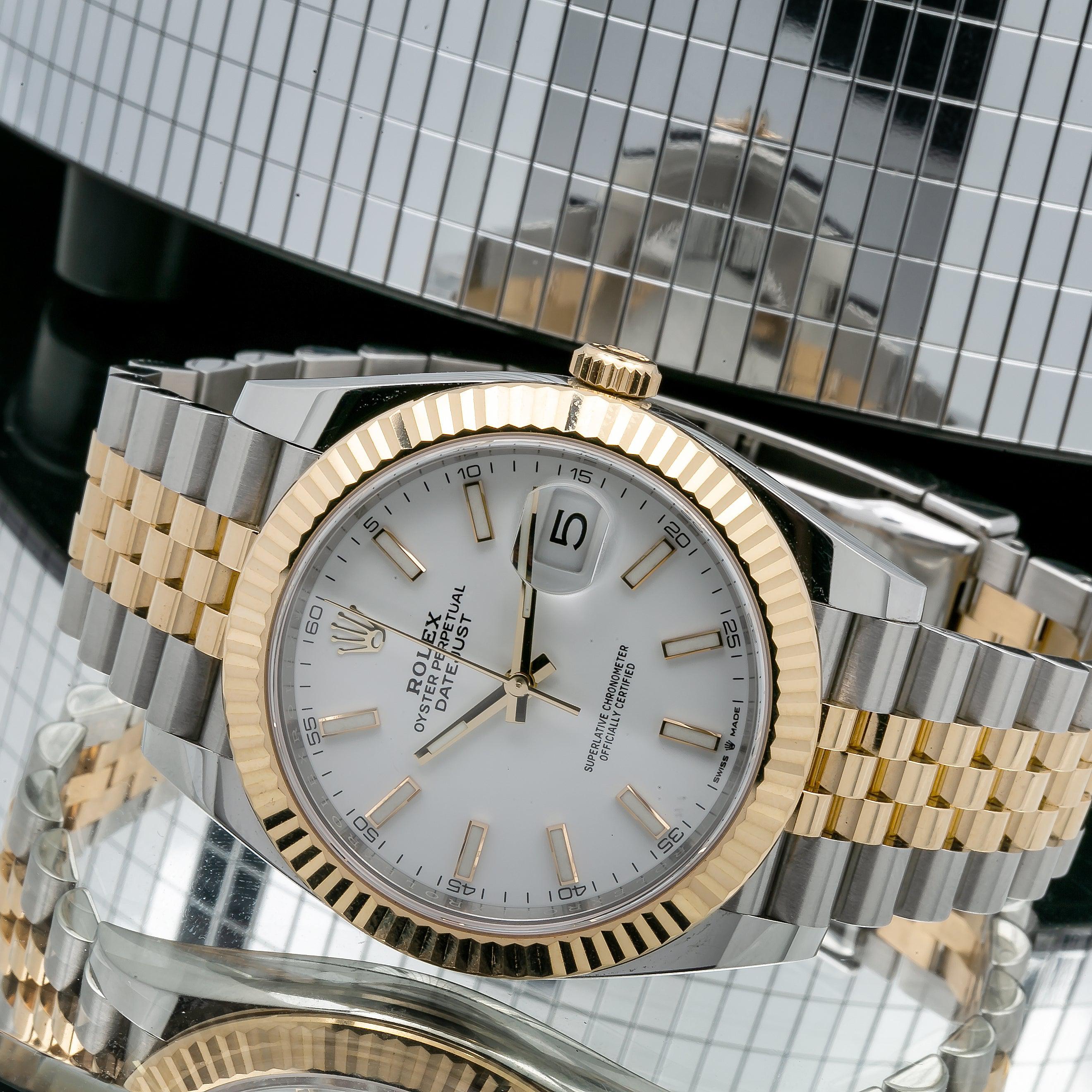 Rolex Datejust 41MM 126333 White Dial Fluted Bezel Two Tone Yellow Gold Jubilee Bracelet