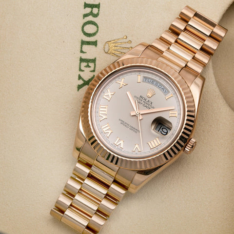 Rolex Day-Date II 218235 41MM Silver Dial With Rose Gold President Bracelet